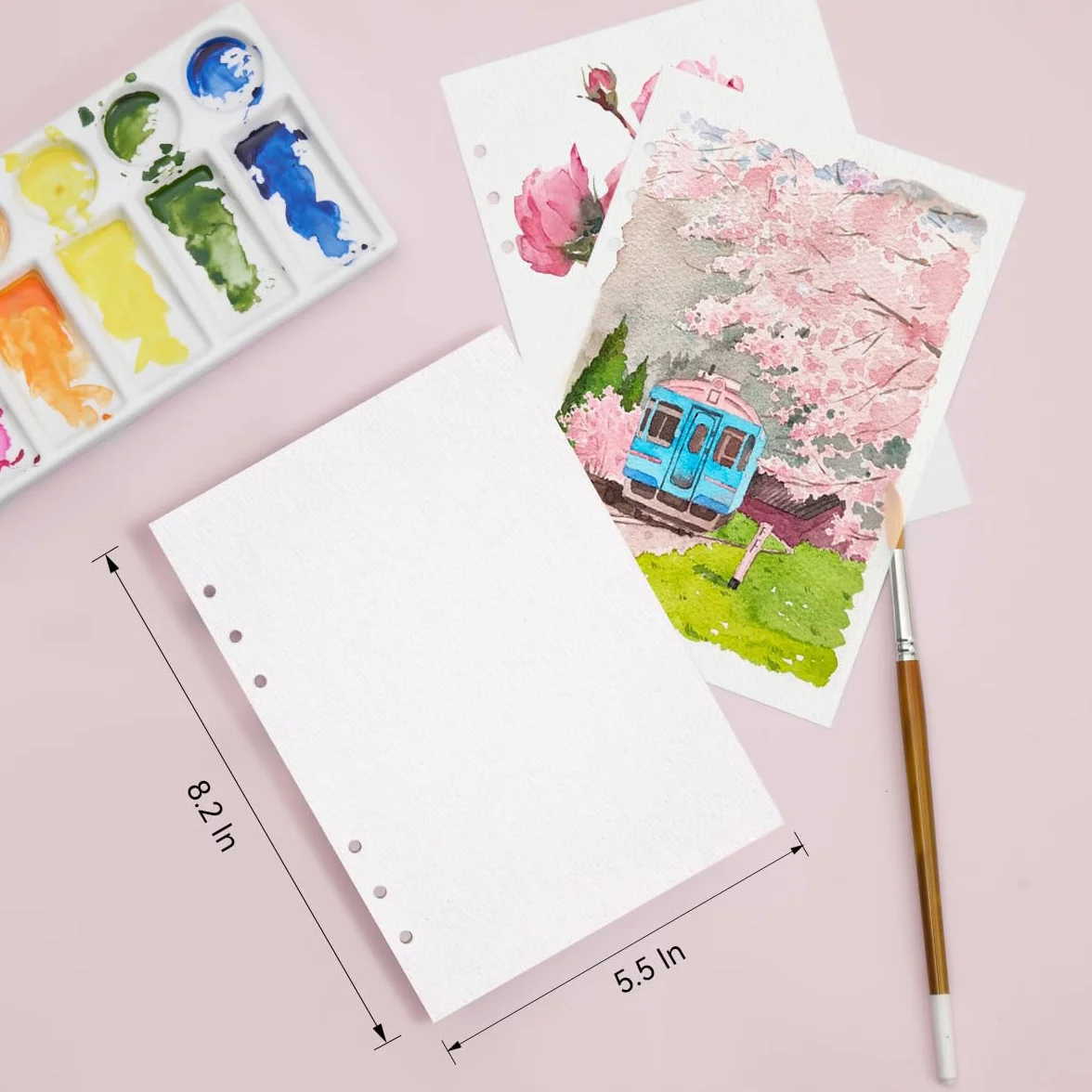 LIGHTWISH Zestaw 2 arkuszy papieru akwarelowego, 100% bawełna, tłoczony na zimno, 300 g/m², 40 arkuszy papieru A5, wymienne, perforowane, dla artystów, dorosłych, studentów, 14 x 20 cm