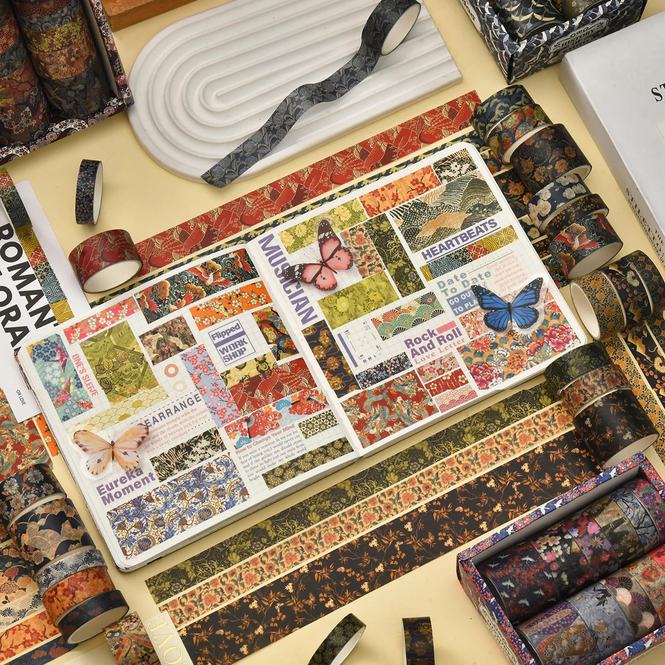 KAVI' S 12 rolek zestaw taśm dekoracyjnych Kyoto Charme Washi Tape, papierowe taśmy maskujące, wielokolorowe, do scrapbookingu, rzemiosła (Purple Sakura)