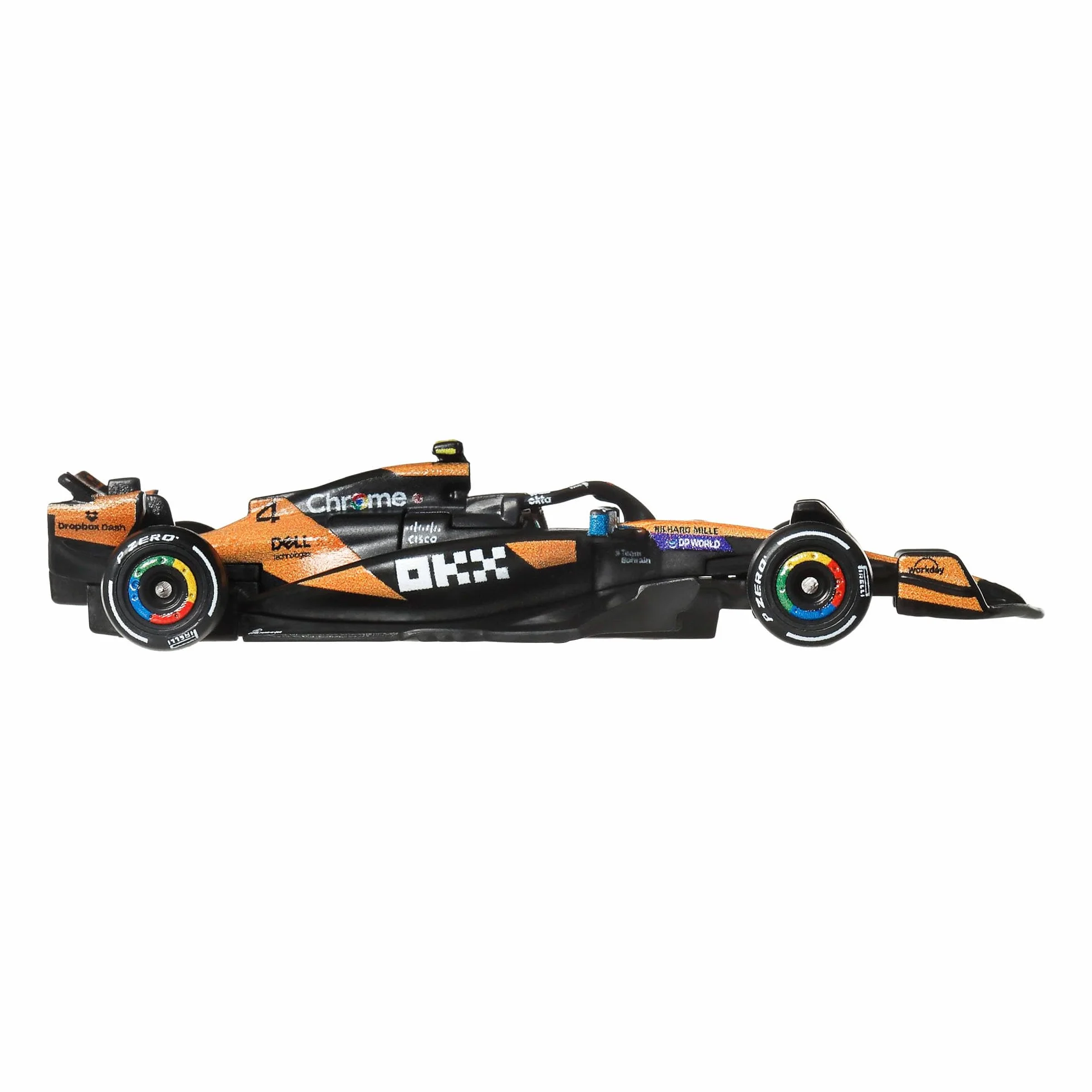 Hot Wheels Premium Formuła 1 Samochodzik Bolid F1 McLaren – Lando Norris #4, samochód wyścigowy w skali 1:64, opony Real Riders i metalowa konstrukcja, auto dla dorosłych kolekcjonerów, JKD88