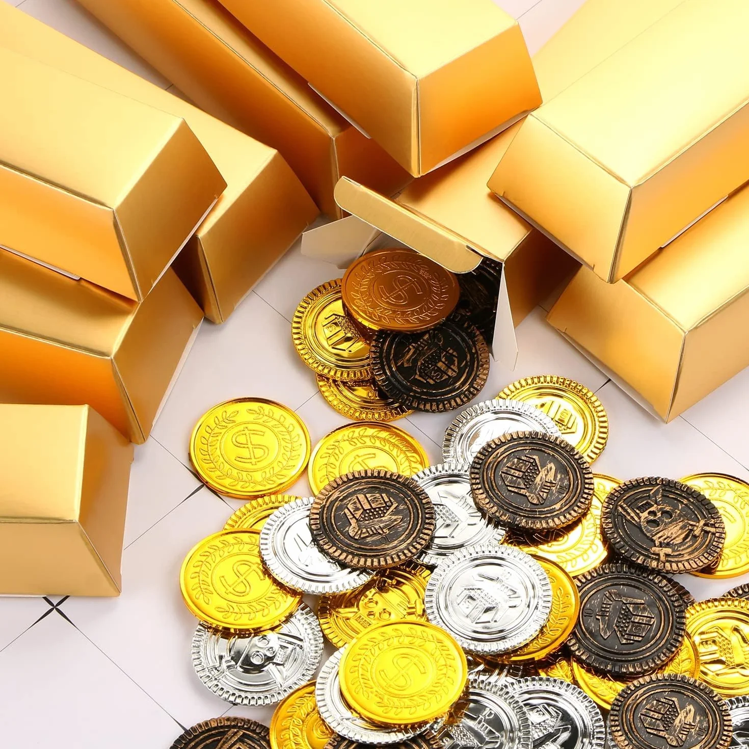 25 sztuk złotych sztabek, pudełko upominkowe, sztuczne sztabki, pudełka na imprezę, na słodycze, złote i błyszczące pudełko upominkowe na przyjęcie dla dzieci ze sztucznymi sztabkami, pudełko