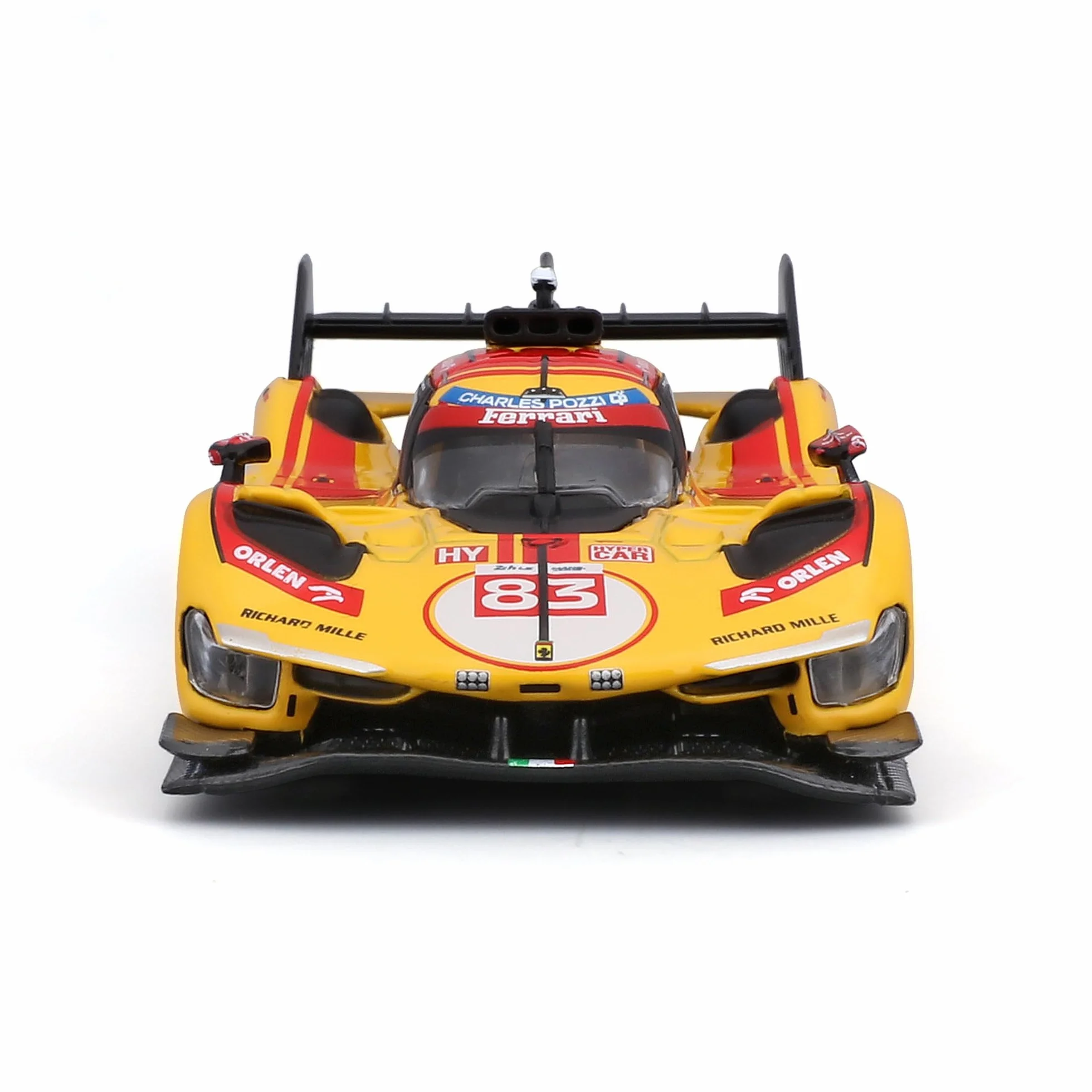 Bburago - Ferrari 499P 24H LE MANS Champion 2025#83, model samochodu w skali 1:43, szczegółowa replika zwycięzcy Le Mans, oficjalna licencja Ferrari, zalecany wiek 3+ lata