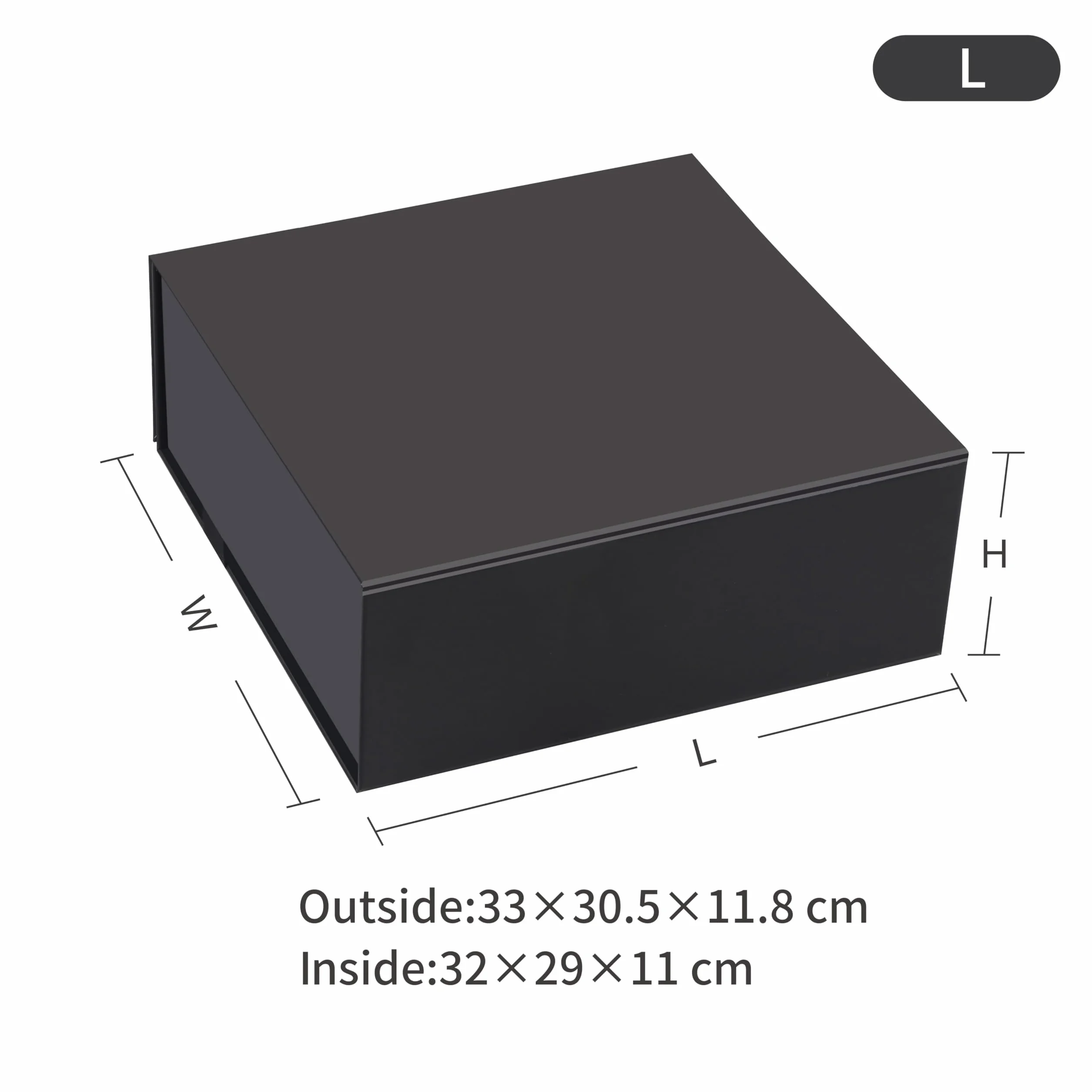 JiaWei Pudełko na prezent 33x31x11,5 cm duże, pudełko upominkowe z magnetyczną pokrywką z kartkami okolicznościowymi - Czarne