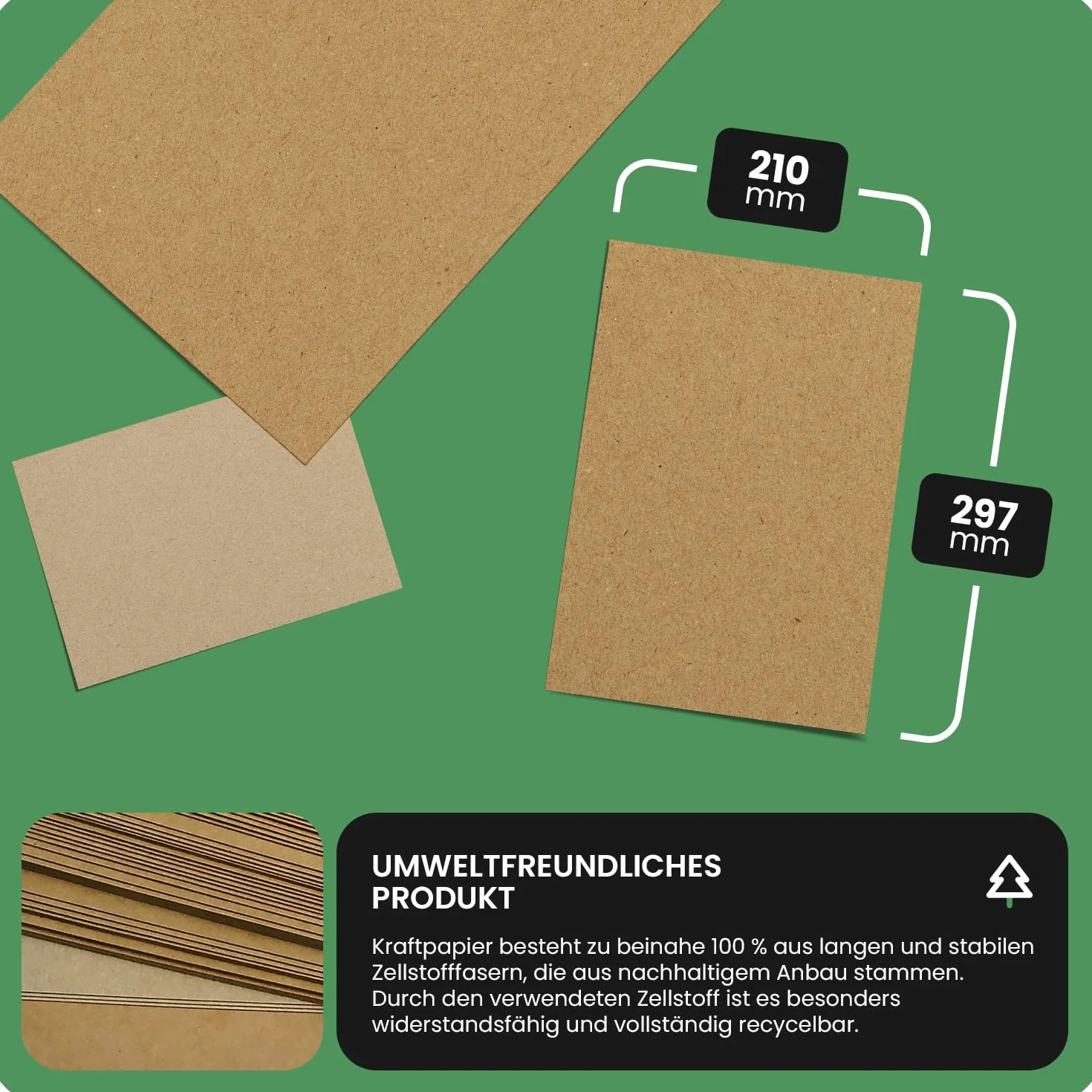 Netuno 50 x Papier Kraft, 250 g, DIN A4, 210 x 297 mm, do Majsterkowania, Gruby, na Wesele, Vintage, Brązowy, Naturalny - Karton z Recyklingu