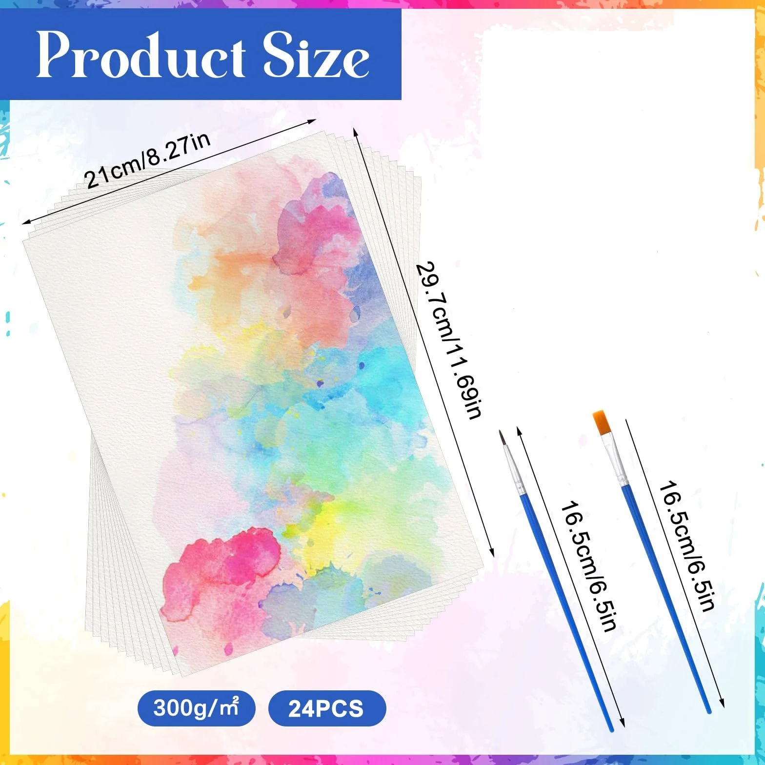 Realjoy Papier akwarelowy A4, 24 arkusze papieru akwarelowego A4, 300 g/㎡, biały blok akwarelowy, dla studentów, początkujących, akwareli i szkiców (29,7 x 21 cm)