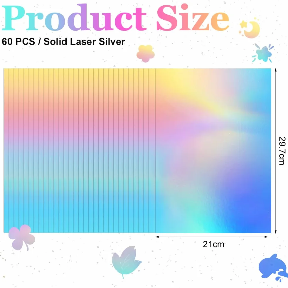 A4 tektura lustrzana, 60 sztuk, 250 g/m², błyszczący papier lustrzany, do maszyn do cięcia, dekoracji urodzinowych i rękodzieła