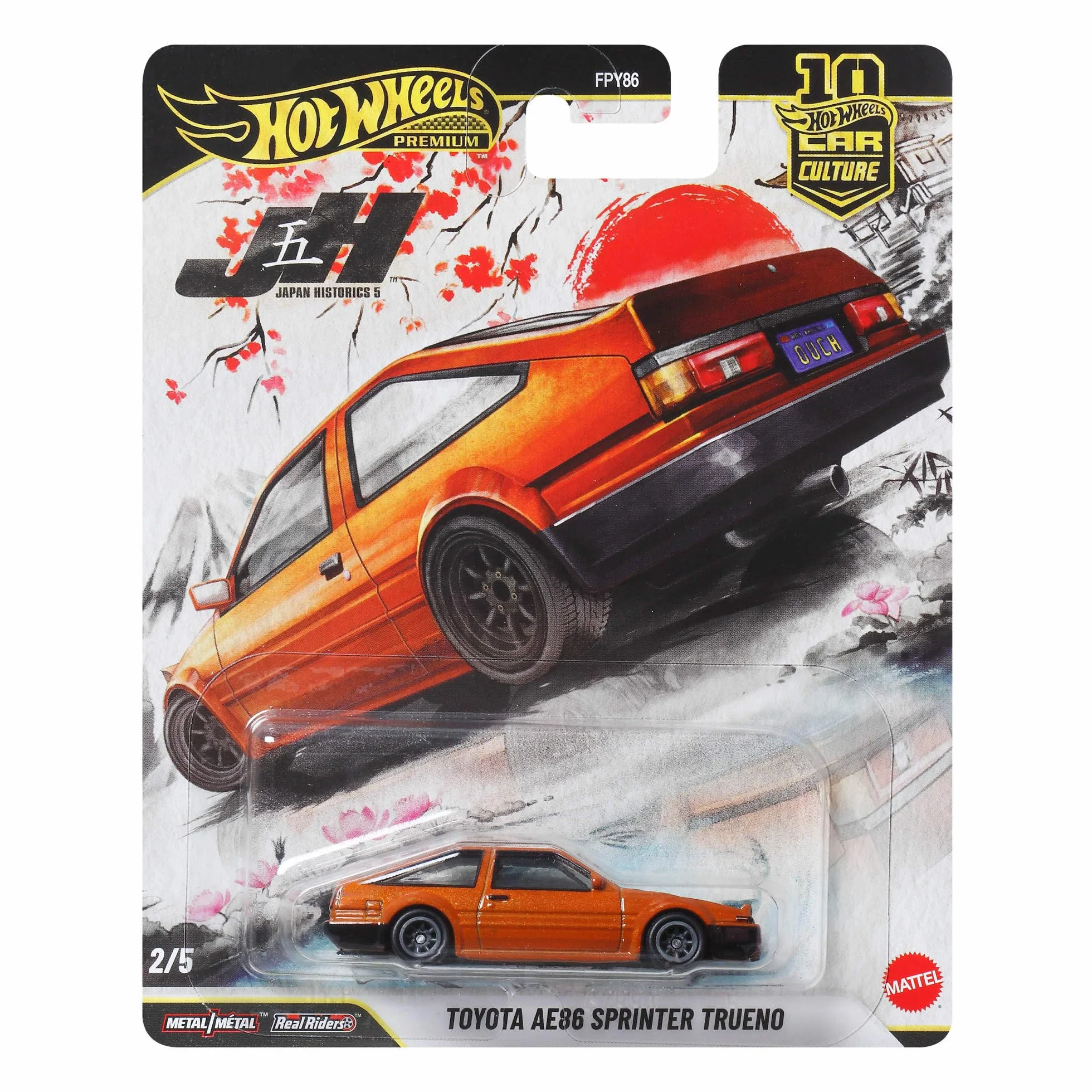 Hot Wheels Premium Car Culture Kultowe auta Samochodzik Toyota AE86 Sprinter Trueno, metalowe auto w skali 1:64, opony Real Riders, samochód zabawka dla dzieci 3+ i kolekcjonerów, JKF10