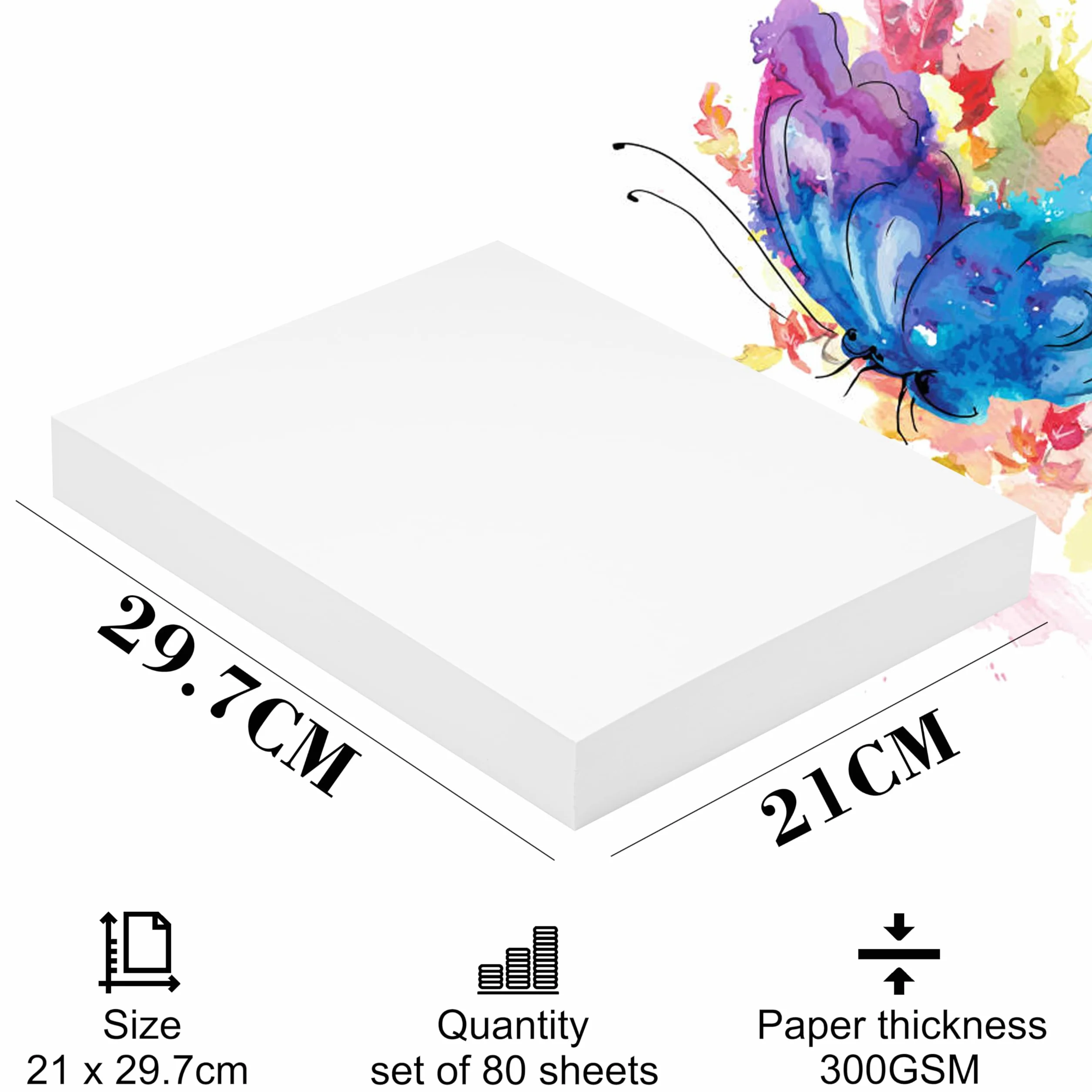 Papier akwarelowy A4 (21 × 29,7 cm) 80 arkuszy, gruby papier bawełniany naturalny o gramaturze 300 g/m² dla studentów i artystów do rysowania akwarelą