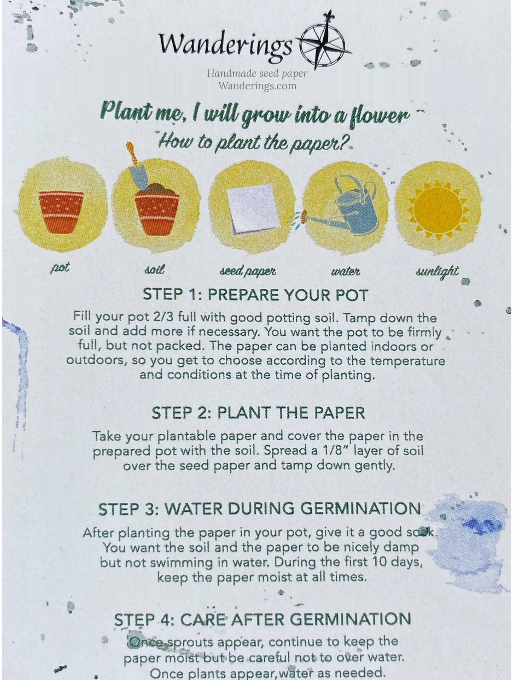 WANDERINGS Handgemachte Blumensamen Papierkarten – 5x9 cm – Packung mit 50 – Pflanzbare Samenpapierkarten mit Eingebetteten Wildblumensamen für Einladungen – Dick 250 GSM