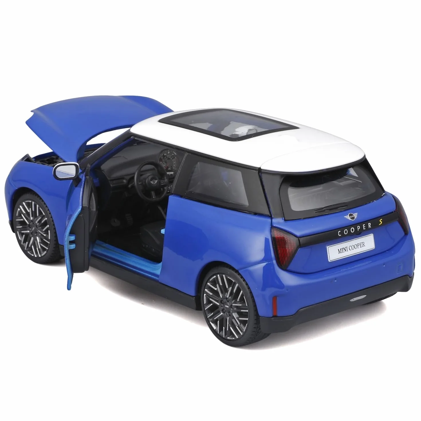 Maisto - MINI Cooper SE 2024 (J01), samochód diecast w skali 1:24, kolor niebieski, szczegółowa replika nowej wersji elektrycznej, otwierane drzwi i maska, zalecany wiek 3+ lata