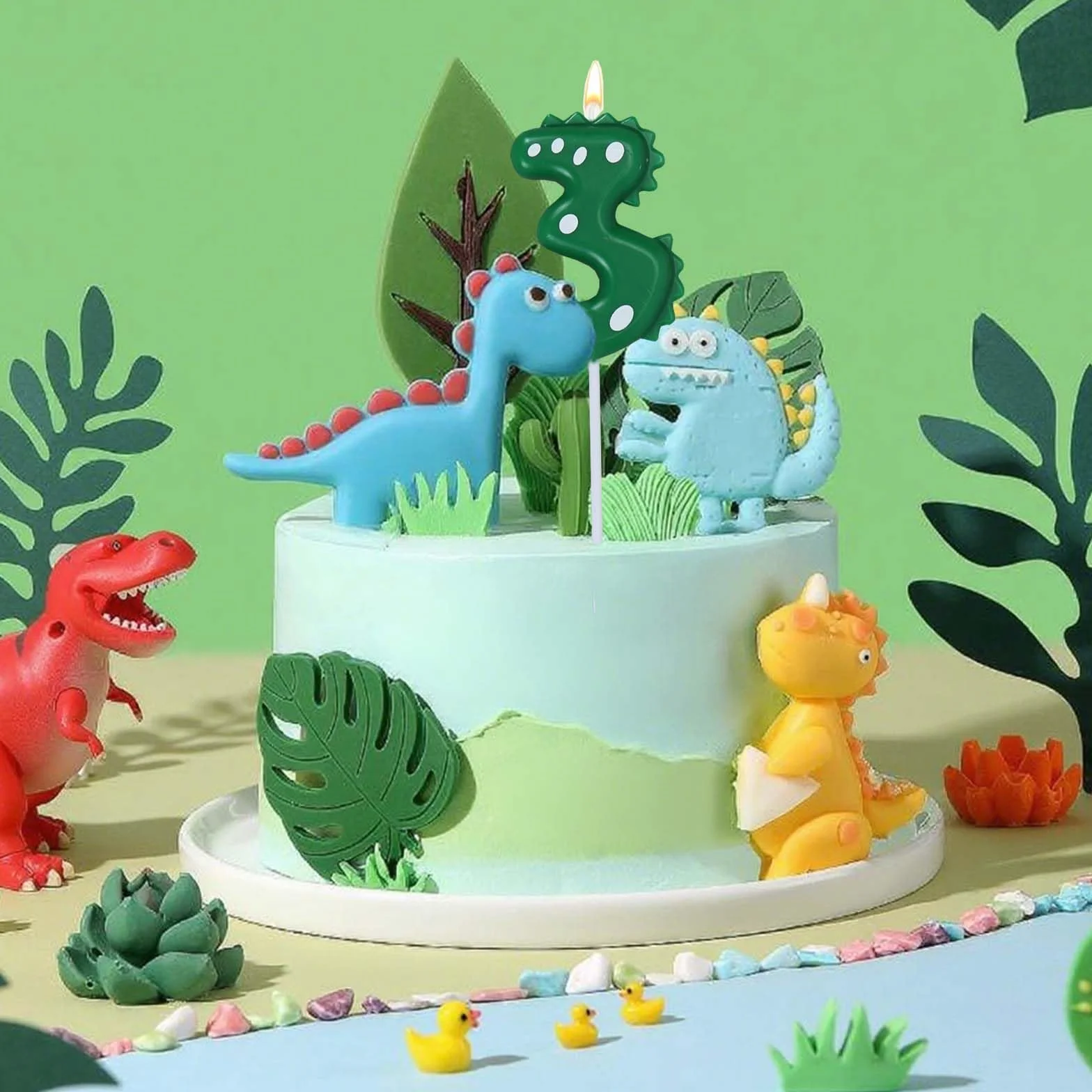 Świece urodzinowe z cyfrą 3, świeca dinozaura 3 na urodziny z dekoracją tortu, świeca 3, zielone świece z cyframi, Dino Happy Birthday Cake Topper, Dino dekoracja urodzinowa 3 lata, impreza dla