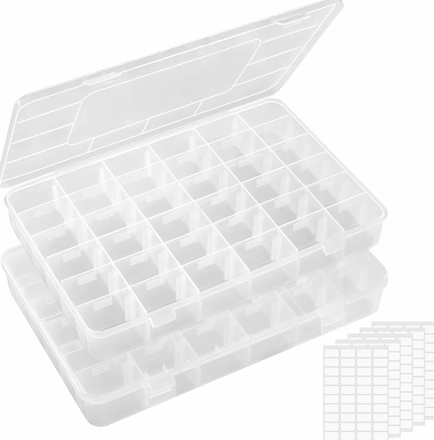 Lifewit 2-pak 36 Kratek Jasny Piętrowy Plastikowy Pojemnik Przechowywania Z Regulowanymi Przegródkami Dla Koralików, Diy Sztuki, Rzemiosła, Biżuterii, Sprzętu Rybackiego Z 5 Arkuszy Naklejki Etykiety