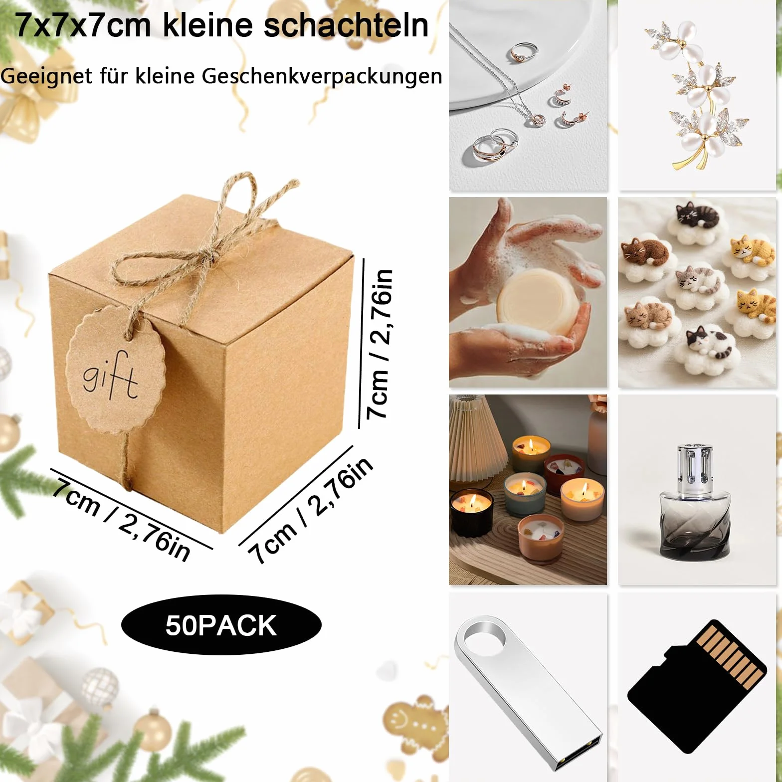 50 sztuk kartonowych pudełek na pralinki, 7 x 7 x 7 cm, pudełka na prezenty, papier typu kraft, kwadratowe pudełko na prezent, imprezę, urodziny
