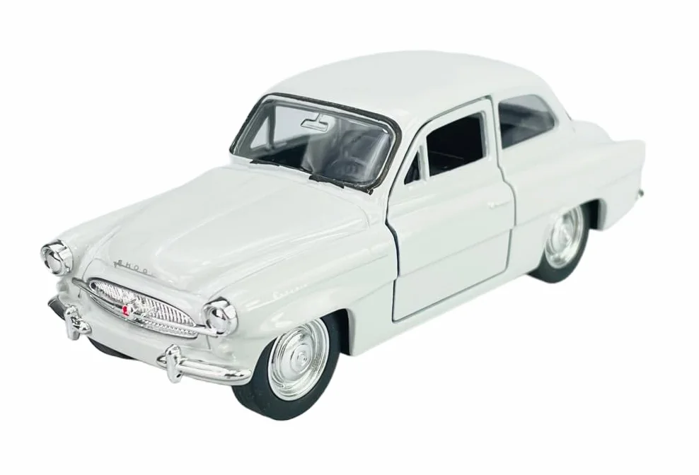 Welly model samochodu, kompatybilny z Skoda Octavia 1959, biały, ok. 1/34-1/39, metalowy odlew w skrzynce