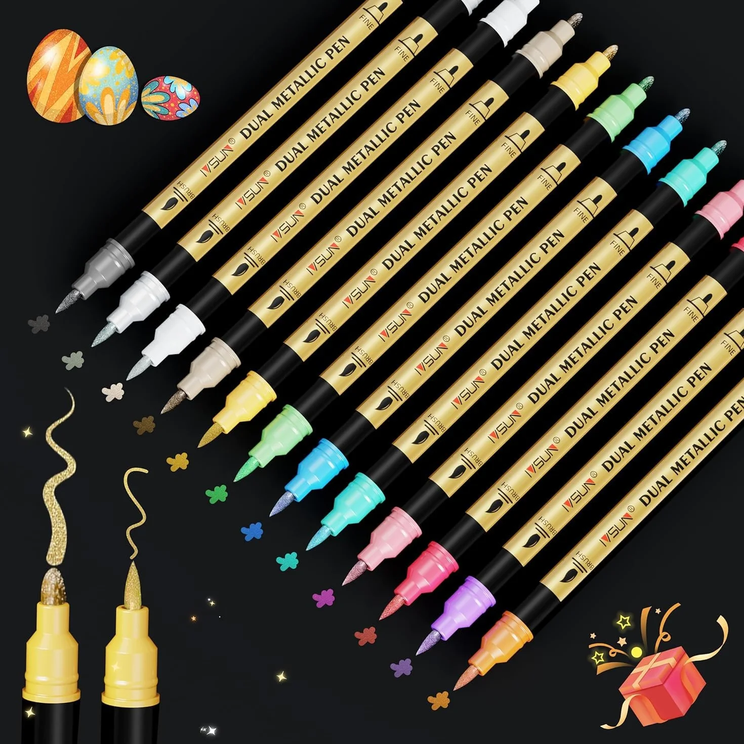 IVSUN Metaliczne markery, 12 metalicznych pisaków akrylowych, wodoodporne, zestaw do albumu fotograficznego, księgi gości, na wesele, akcesoria do scrapbookingu, czarny papier, drewno, szkło, kamienie