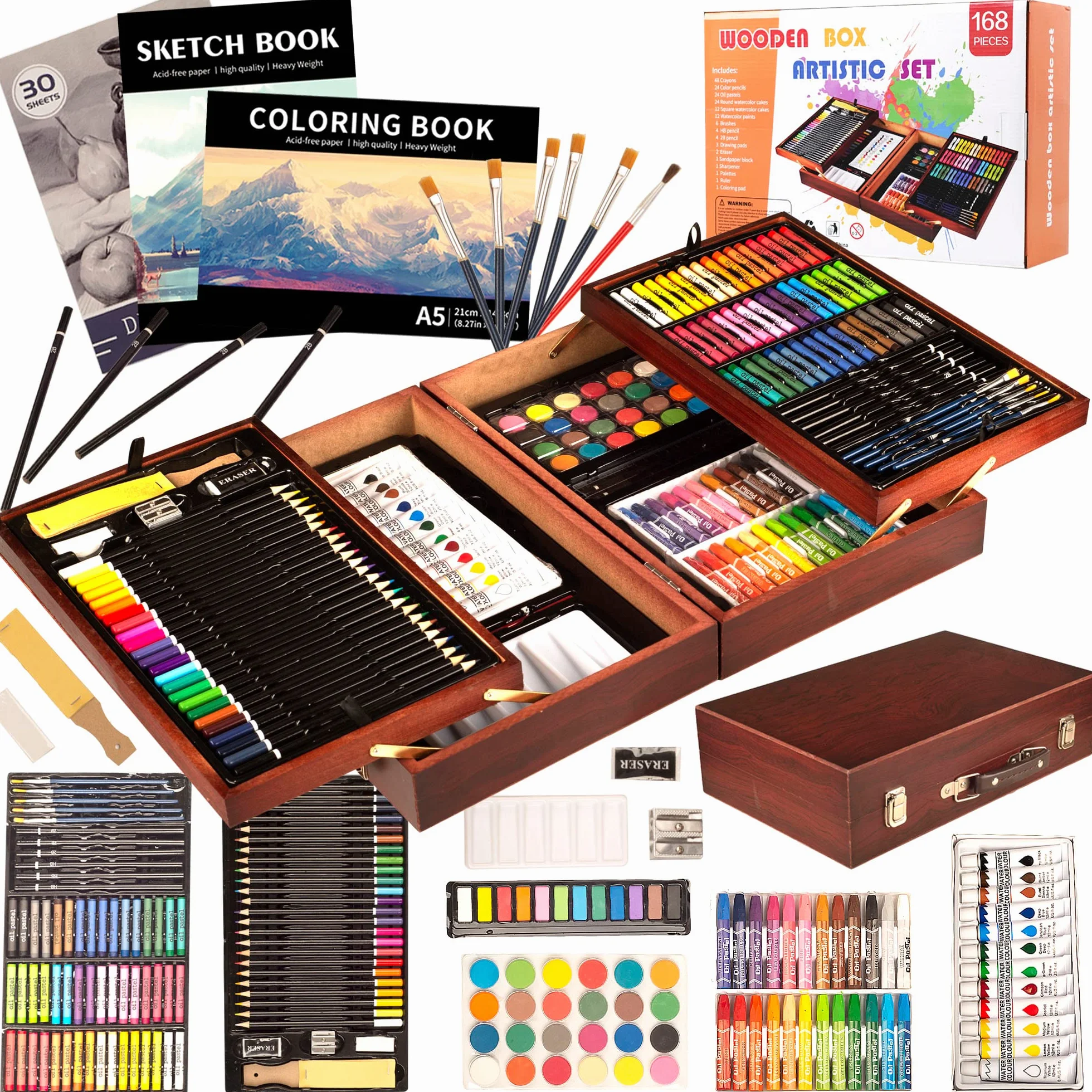 KINSPORY 168 PCS Zestaw artystyczny dla dzieci, Deluxe Pudełko do malowania, Kolorowanie Rysowanie Przybory artystyczne Prezent dla artystów Nastolatki Chłopcy Dziewczynki 4 5 6 7 8 9 10 11 12