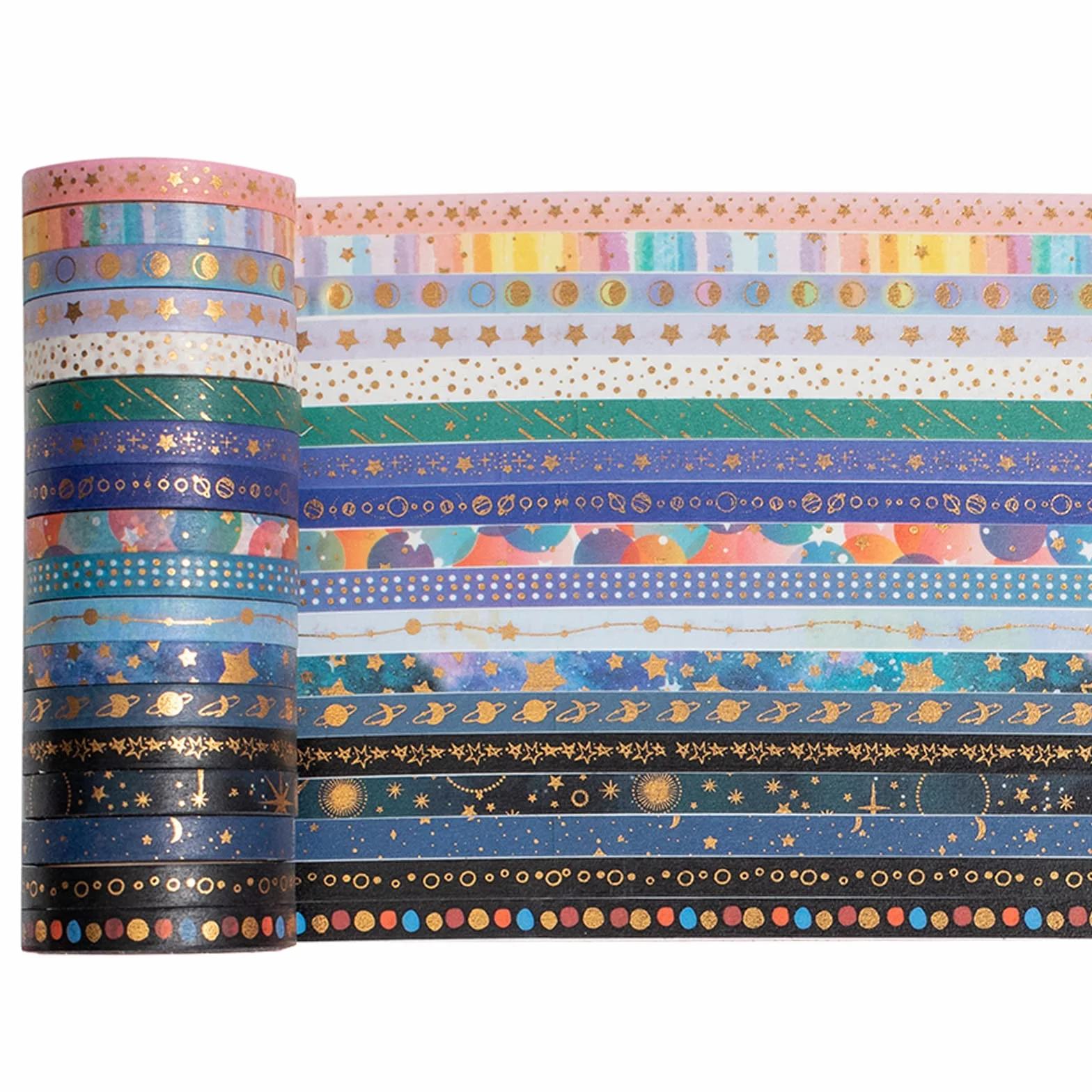 Taśmy washi, gwieździste niebo, taśma maskująca, złota folia dekoracyjna, kolorowa taśma klejąca, do majsterkowania, pamiętnika, strugania, albumu z wycinkami, pakowania, 30 rolek