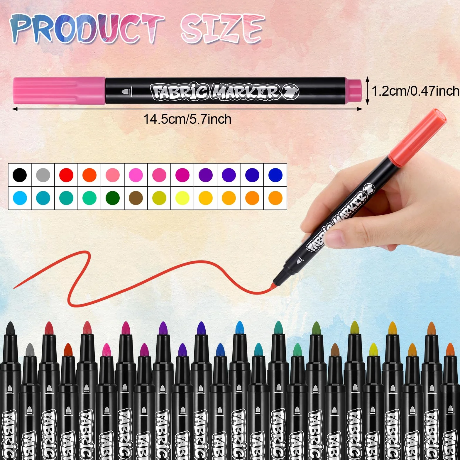 JIANTA Marker tekstylny permanentny, 24 kolory, markery do tkanin i tkanin, markery do farb tekstylnych, farb tekstylnych do prania, butów, toreb, kubków itp.