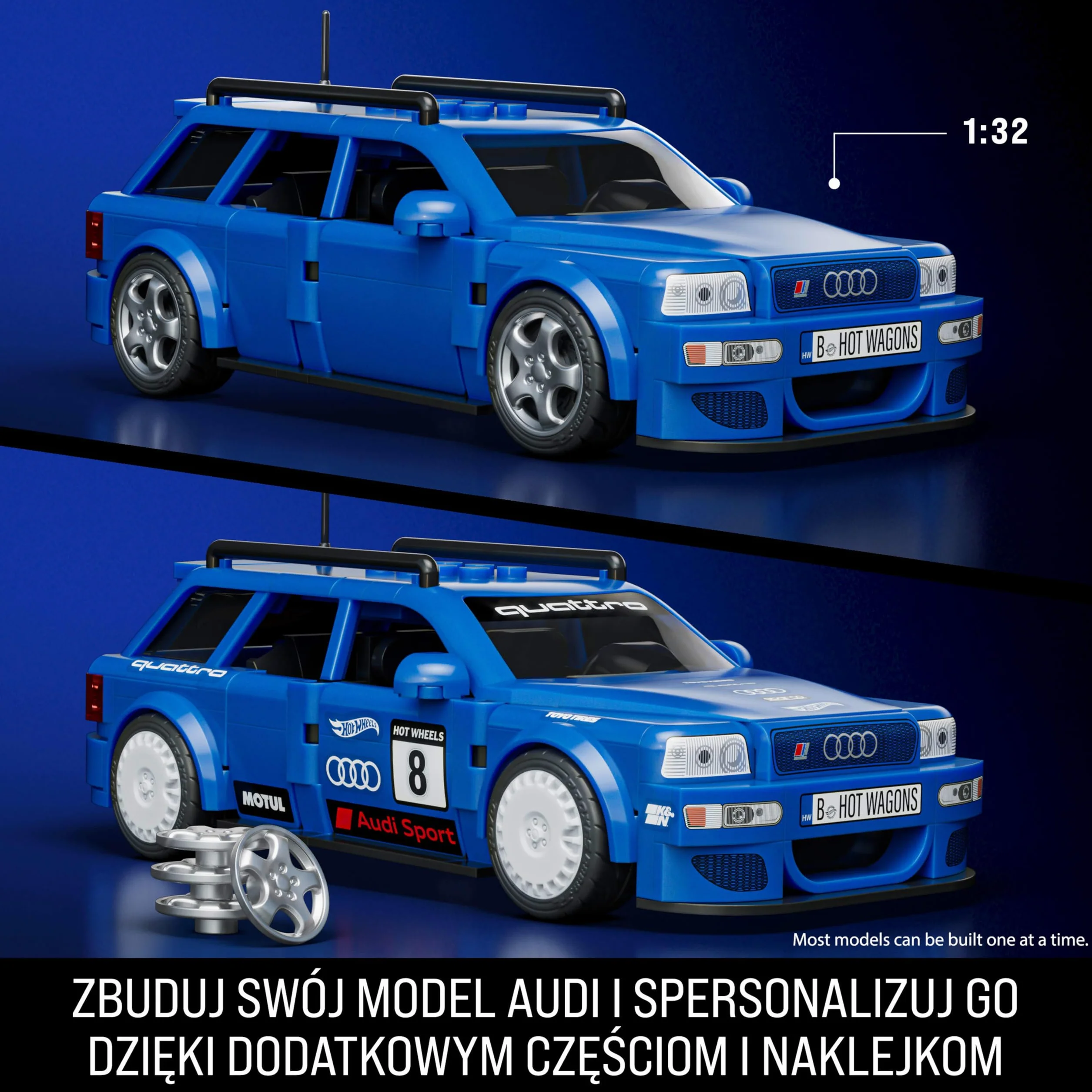 Mattel Brick Shop Klocki Hot Wheels Speed Series Audi Avant RS2 (1994) Samochód do zbudowania, 253 elementy, realistyczne detale i wyjątkowe naklejki, dla kolekcjonerów i dla dzieci +10 lat, JGR28