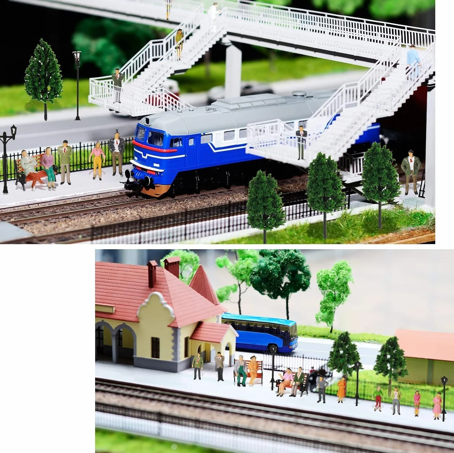 80 sztuk miniaturowych figurek do kolejki modelowej, różne figurki siedzące i stojące przechodniów, malowane figurki siedzące i stojące w skali 1:85