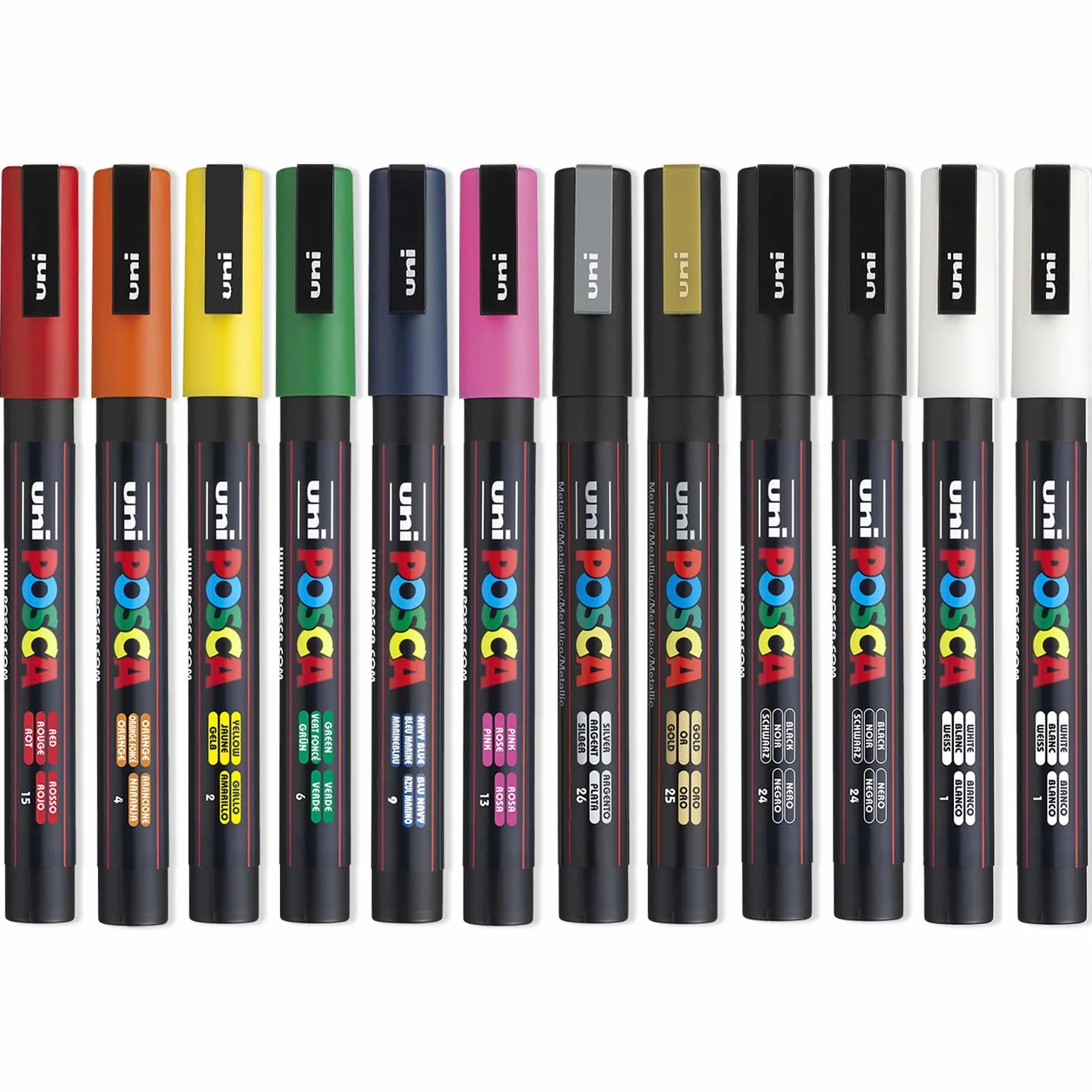 Posca PC-3M marker permanentny na bazie wody, profesjonalny zestaw 12 długopisów, bardzo czarny + biały