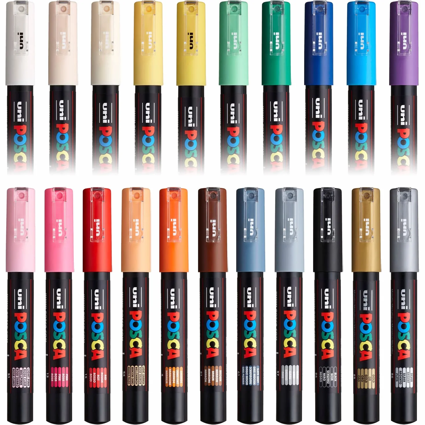 Uni Posca marker artystyczny PC-1M, do tkanin/szkła/metalu, kompletny zestaw 21 kolorów