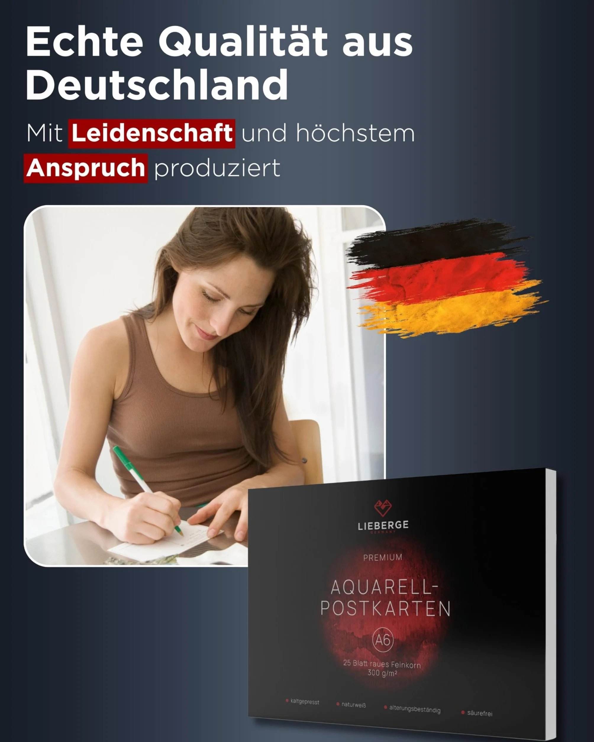 LIEBERGE Papier akwarelowy Premium A6 300 g - Wyprodukowano w Niemczech - 25 arkuszy Blok papieru akwarelowego | Pocztówki akwarelowe | Papier akwarelowy (DIN-A6 25 arkuszy)