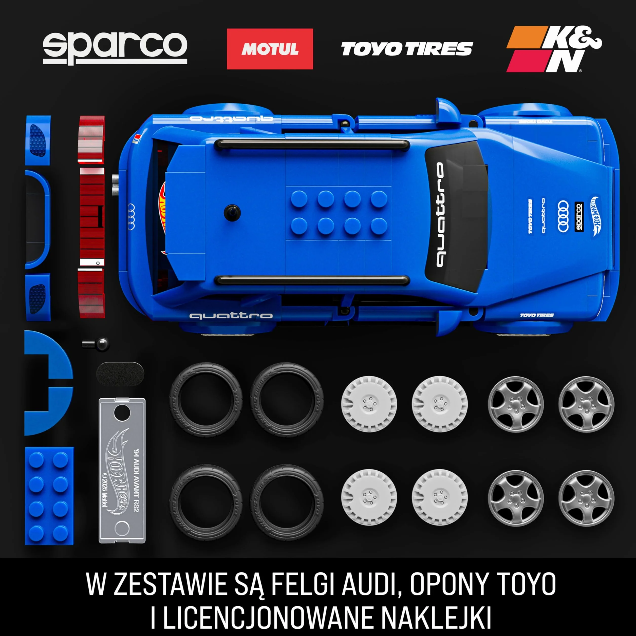 Mattel Brick Shop Klocki Hot Wheels Speed Series Audi Avant RS2 (1994) Samochód do zbudowania, 253 elementy, realistyczne detale i wyjątkowe naklejki, dla kolekcjonerów i dla dzieci +10 lat, JGR28