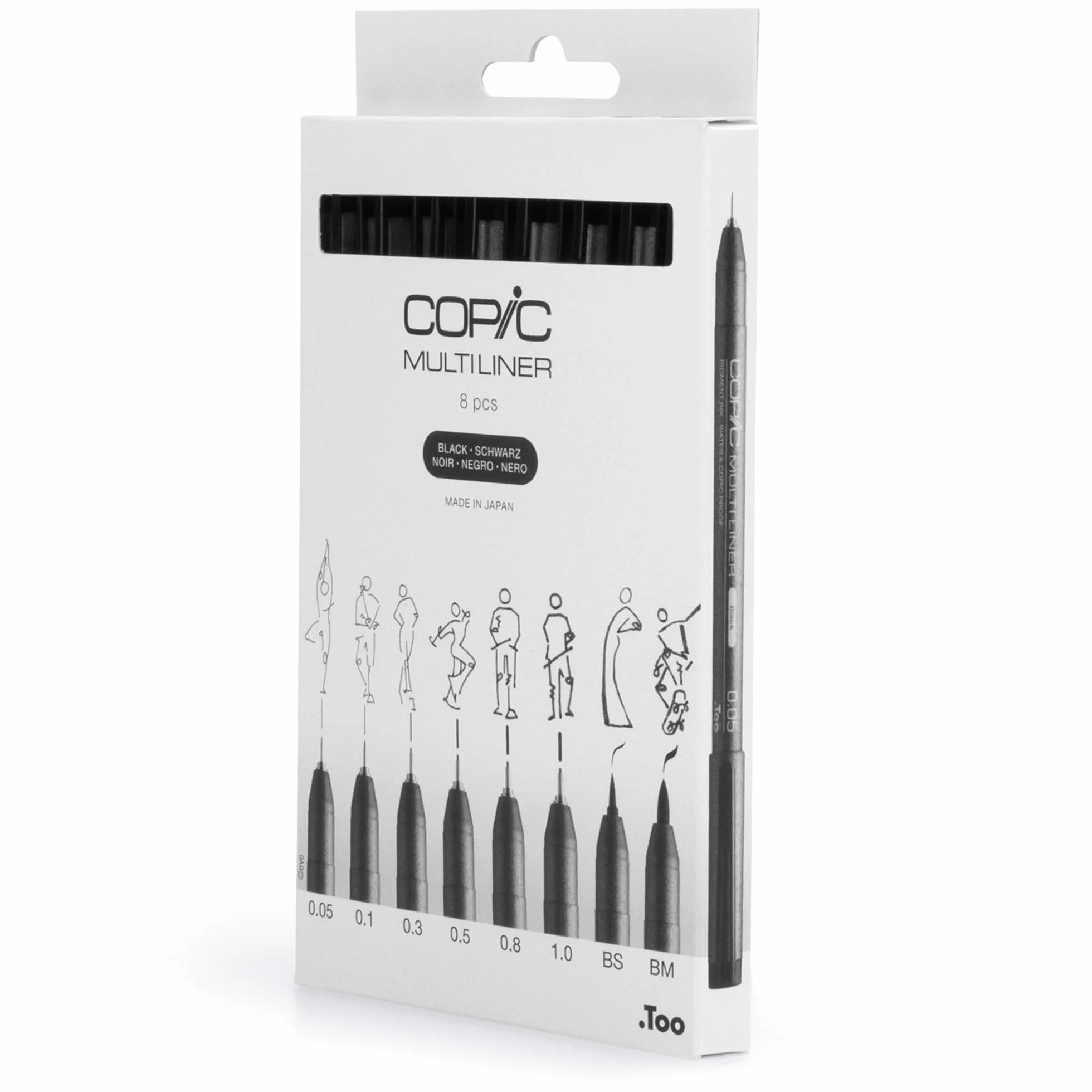 Zestaw Multiliner czarny, 8 pisaków o 8 różnych szerokościach linii z wodoodpornym tuszem pigmentowym, odpornym na rozmazywanie i promieniowanie UV, do szkiców i ilustracji