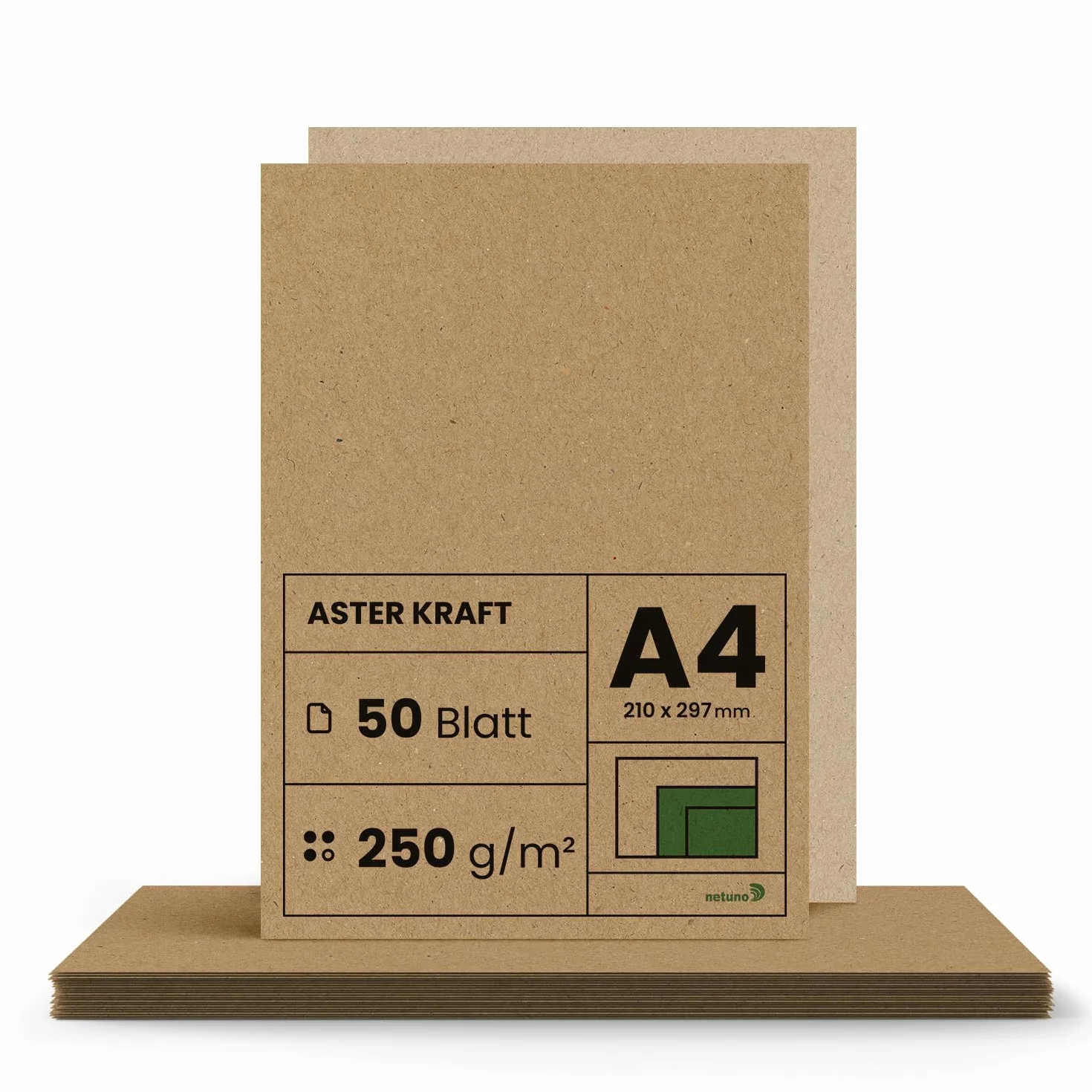 Netuno 50 x Papier Kraft, 250 g, DIN A4, 210 x 297 mm, do Majsterkowania, Gruby, na Wesele, Vintage, Brązowy, Naturalny - Karton z Recyklingu