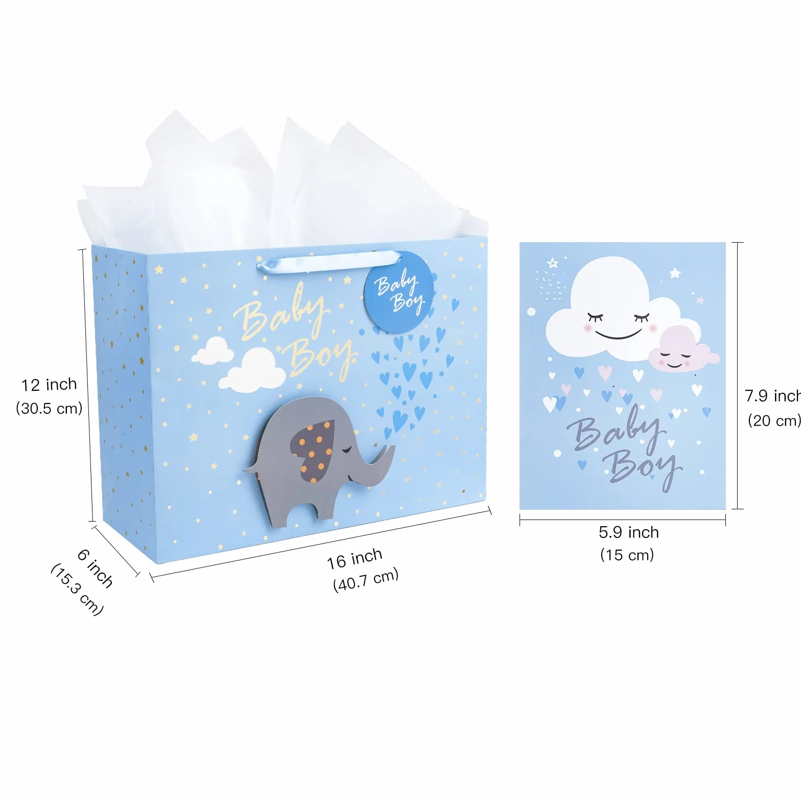 Loveinside Bardzo duża torba prezentowa z kartą podarunkową i białą bibułką - Baby Boy 3D Making Design - 40,7 × 15,3 × 30,5 cm