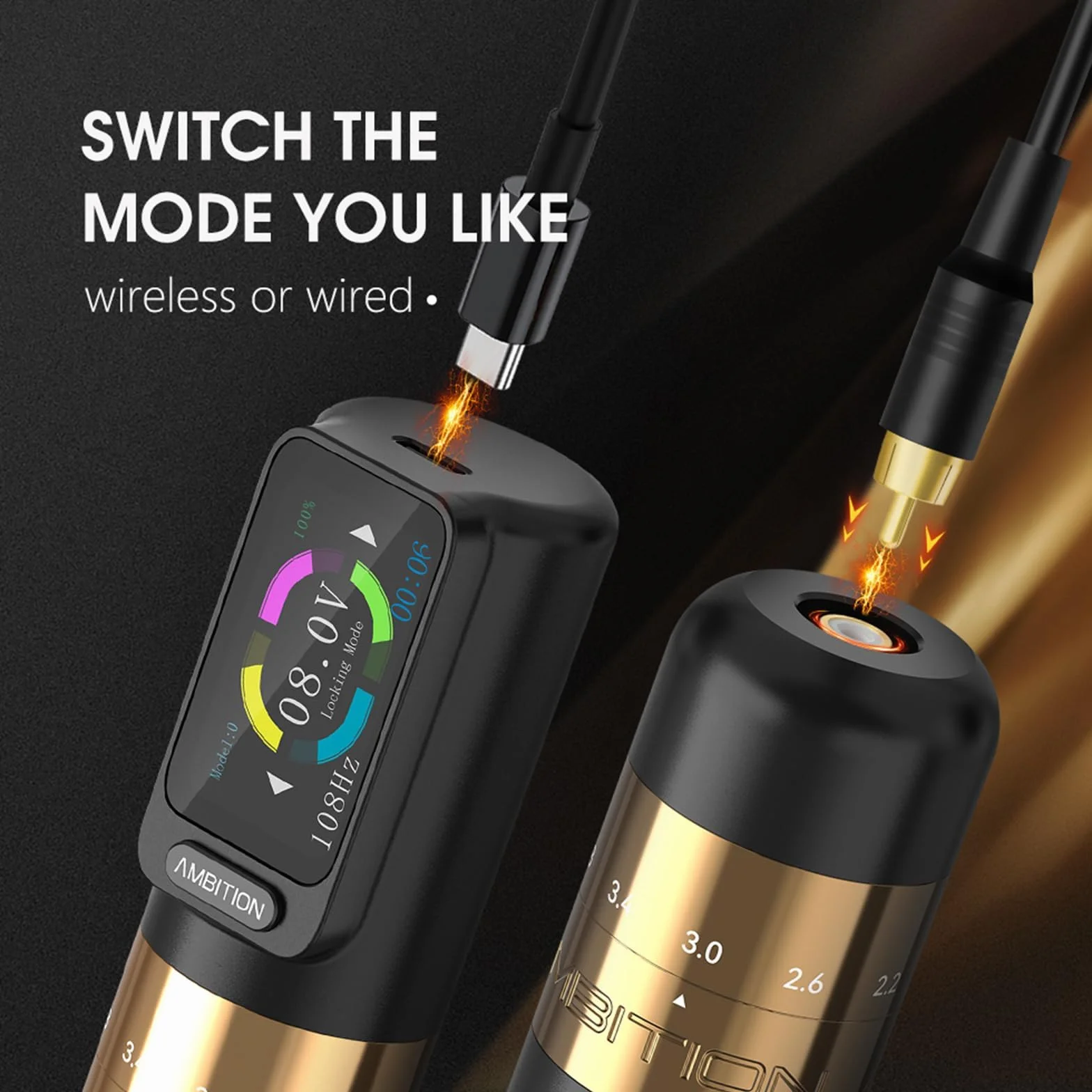 Ambition Seher Bezprzewodowa maszynka do tatuażu z 6 pociągnięciami Długość 2,2 mm–4,2 mm Obrotowy pistolet do tatuażu Pióro z wkładami dotykowymi 2400 mAh Cyfrowy wyświetlacz LED Silnik bezrdzeniowy
