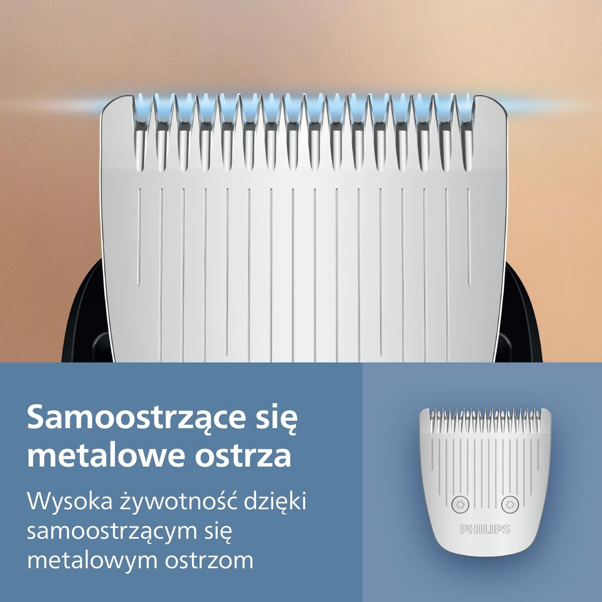 Trymer do brody Philips z serii 5000 – samoostrzące się metalowe ostrza, 40 ustawień długości, technologia BeardSense, zbiornik na włosy, 100% wodoodporności, etui podróżne, model BT5765/15