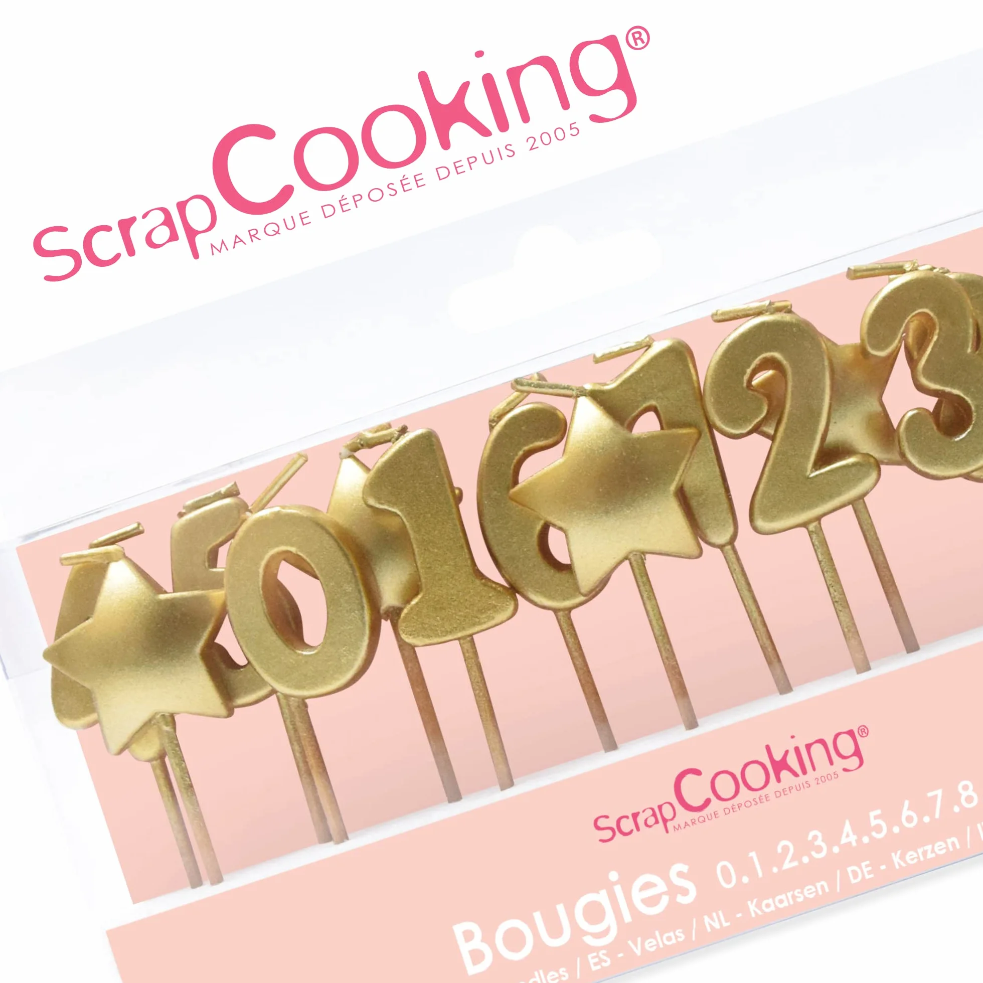 ScrapCooking - Zestaw złotych świec 1, 2, 3, Dekoracja drewna Parafina Ciasto - Akcesoria urodzinowe na przyjęcie ciasto - 5002
