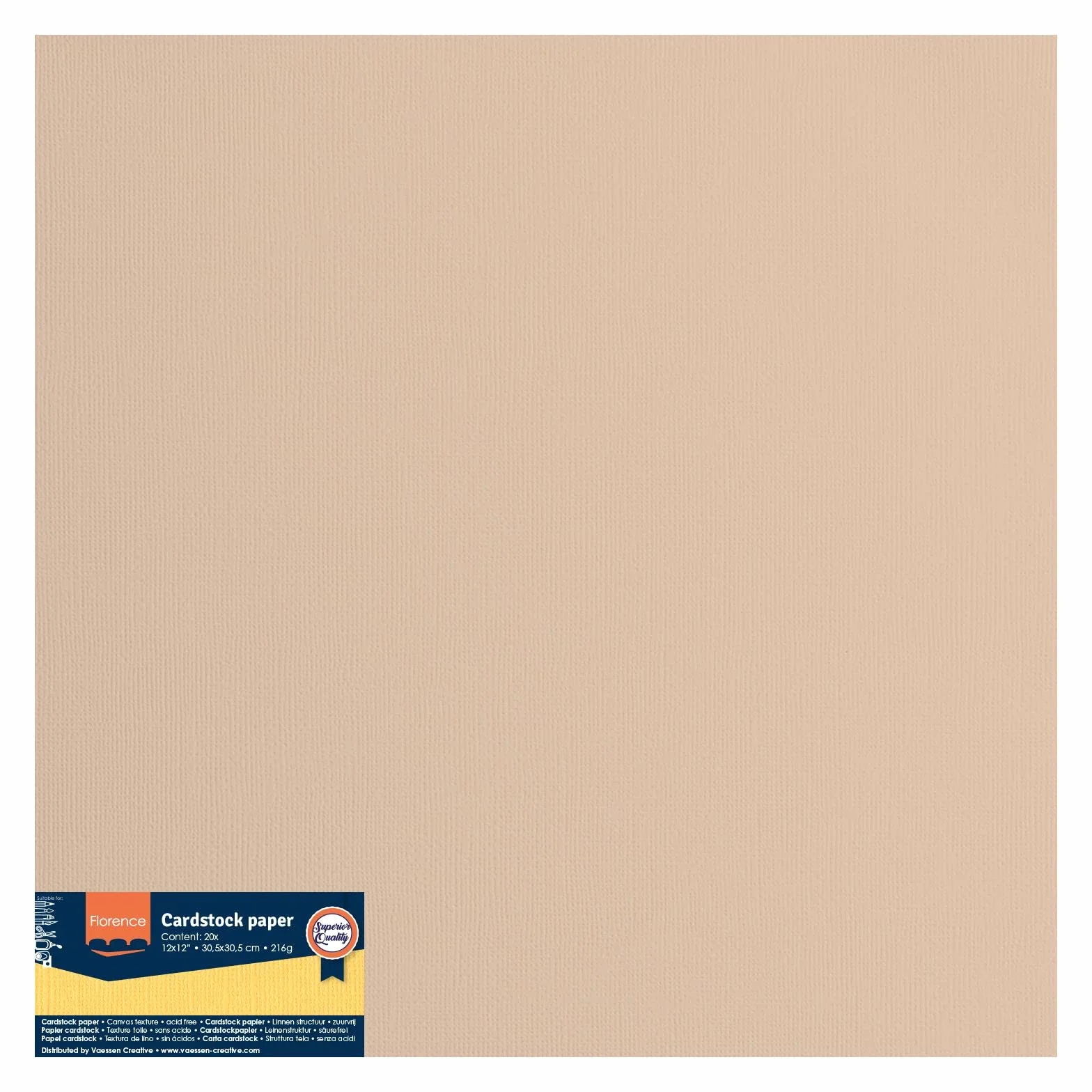Vaessen Creative Florence Cardstock papier, beżowy, 216 g/m², kwadratowy, 30,5 x 30,5 cm, 20 sztuk, tekstura, do scrapbookingu, produkcji kartek, wytłaczania i innych prac ręcznych