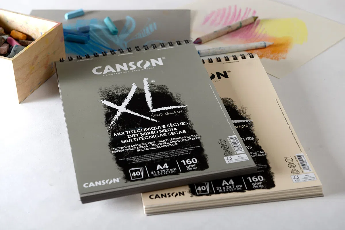 Canson XL Sand Grain blok do rysunku na spirali, A3, 40 arkuszy, 160 g/m², piaskowana powierzchnia, szary
