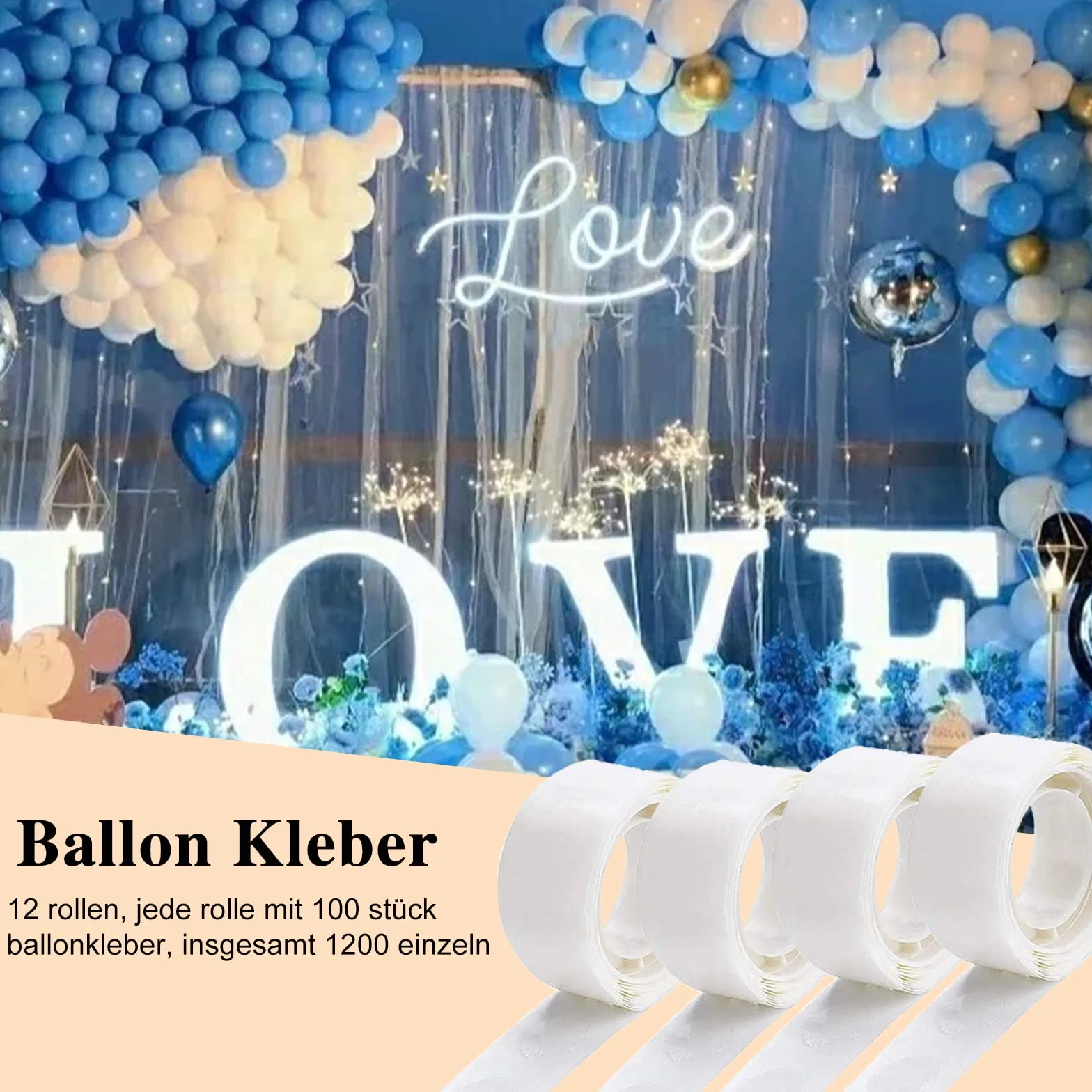 OWLKELA 1200 sztuk kropek klejących do balonów, 12 rolek kleju do balonów, klej do balonów, taśma klejąca do balonów - dekoracja na wesele, urodziny
