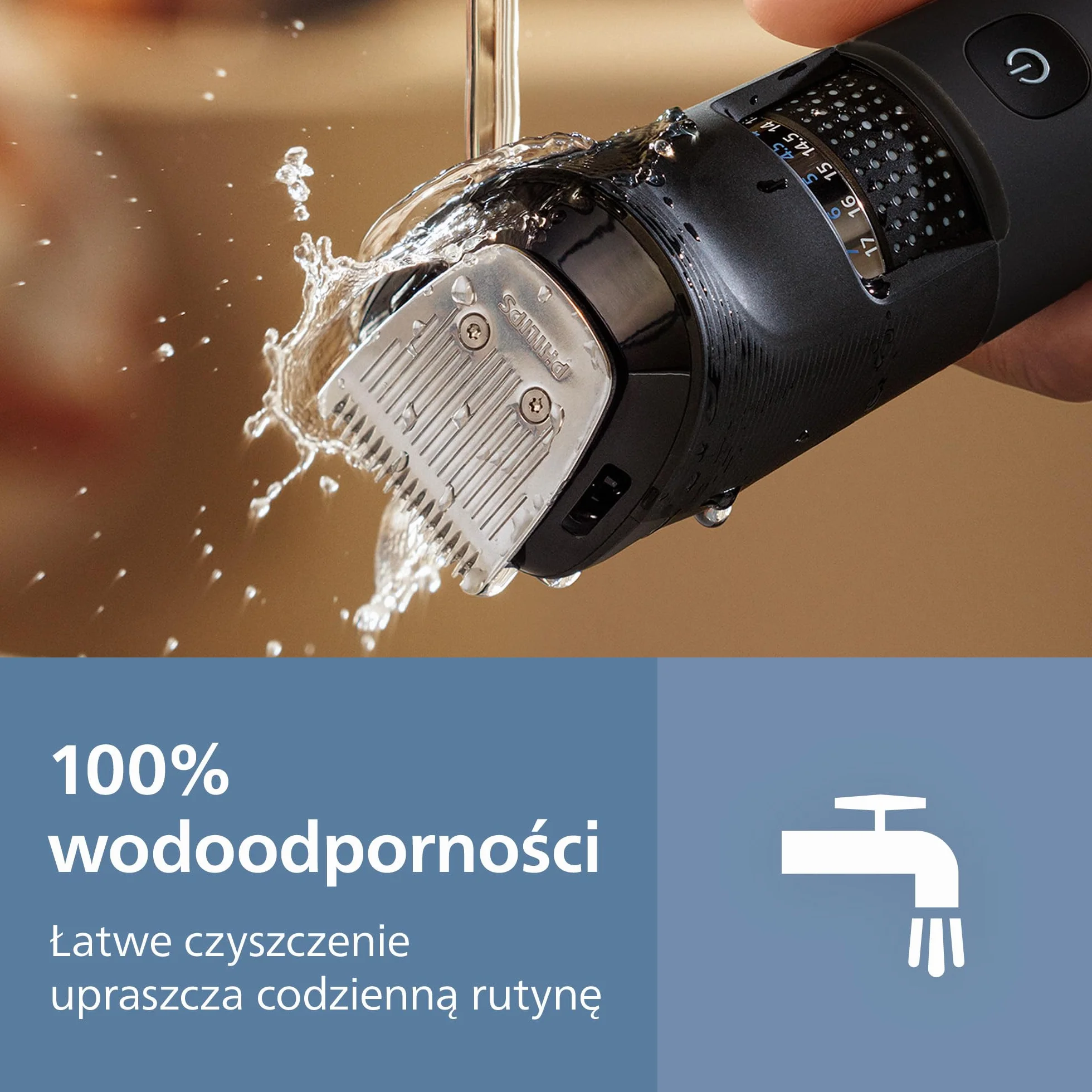Trymer do brody Philips z serii 5000 – samoostrzące się metalowe ostrza, 40 ustawień długości, technologia BeardSense, zbiornik na włosy, 100% wodoodporności, etui podróżne, model BT5765/15