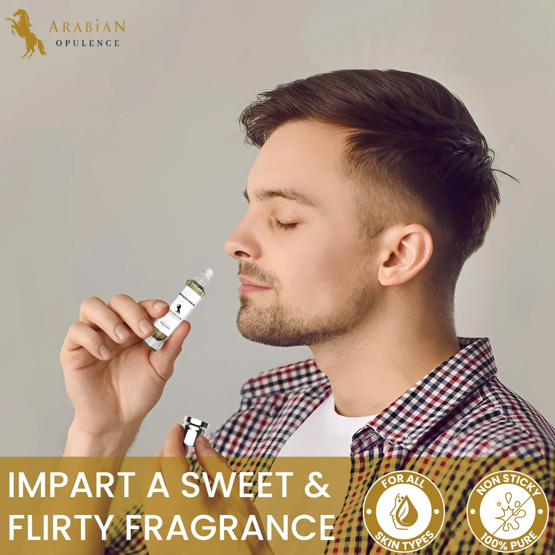 Arabian Opulence FR201 MOLECULAR olejek perfumowany w kulce, skoncentrowany olejek do ciała, długotrwały olejek na bazie oleju, dla mężczyzn i kobiet, butelka podróżna, bez alkoholu, 6 ml