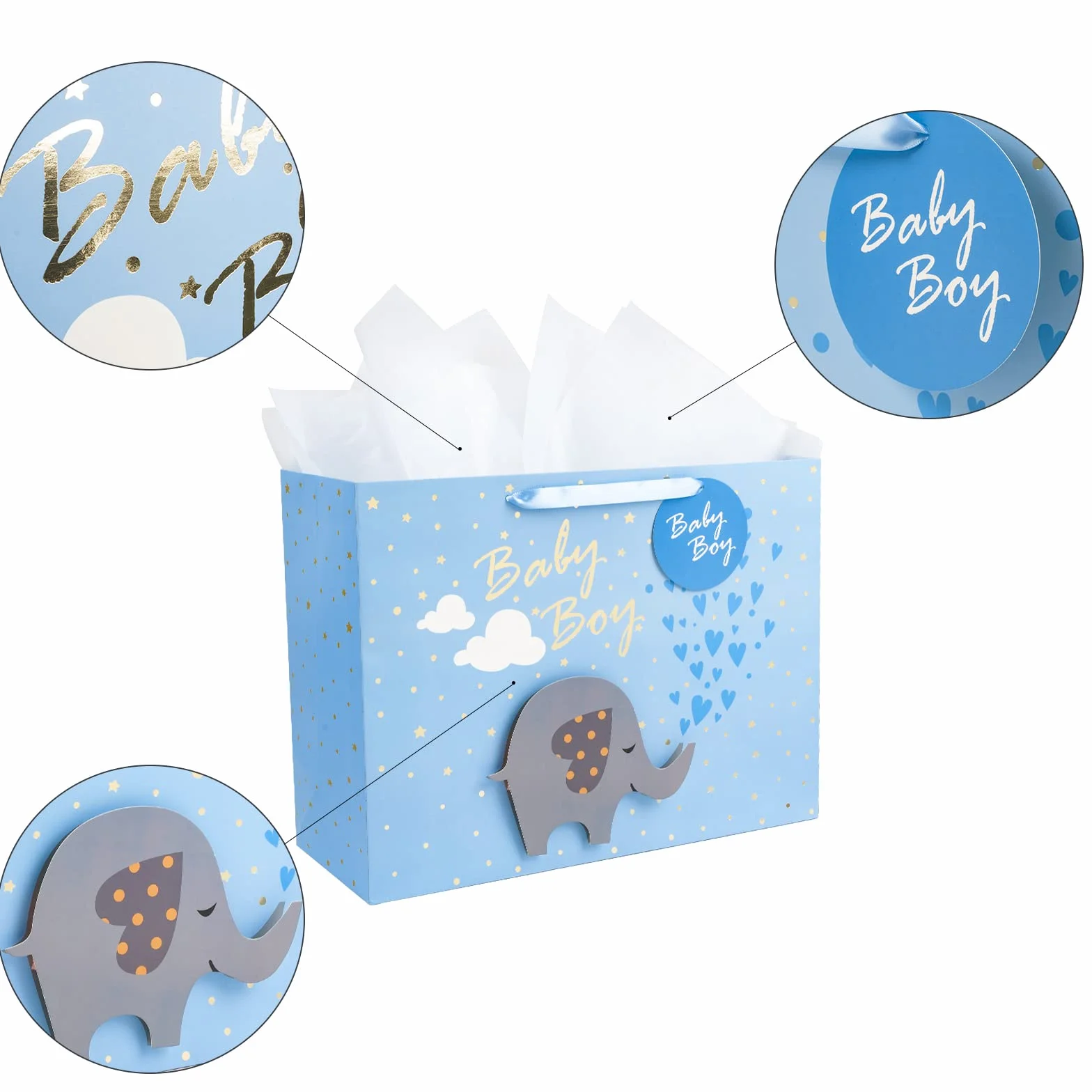 Loveinside Bardzo duża torba prezentowa z kartą podarunkową i białą bibułką - Baby Boy 3D Making Design - 40,7 × 15,3 × 30,5 cm
