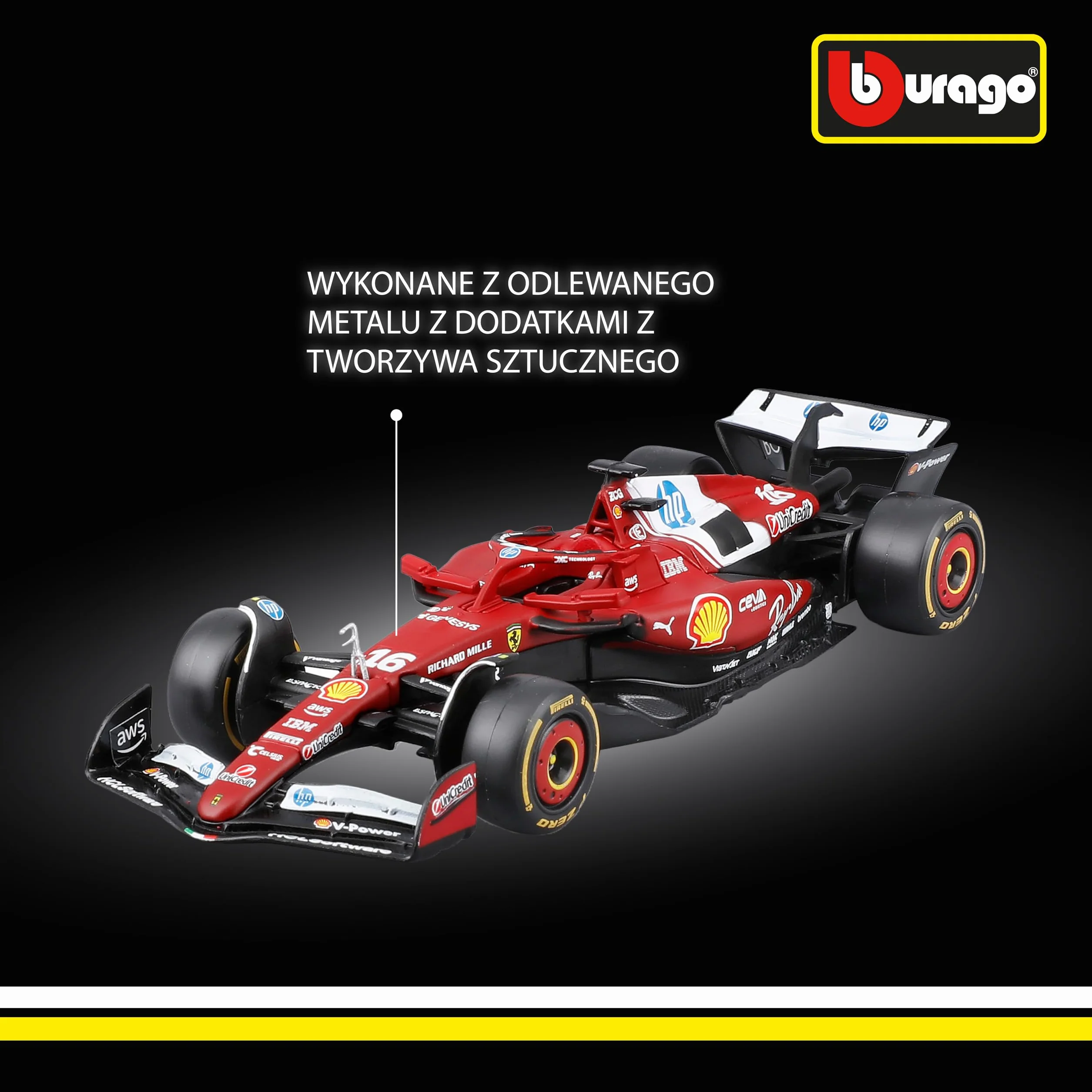 Bburago - Ferrari SF-25 F1 2025#16 Leclerc, samochód diecast w skali 1:43, szczegółowa replika bolidu Ferrari Formuły 1, oficjalna licencja Ferrari, zalecany wiek 3+ lata
