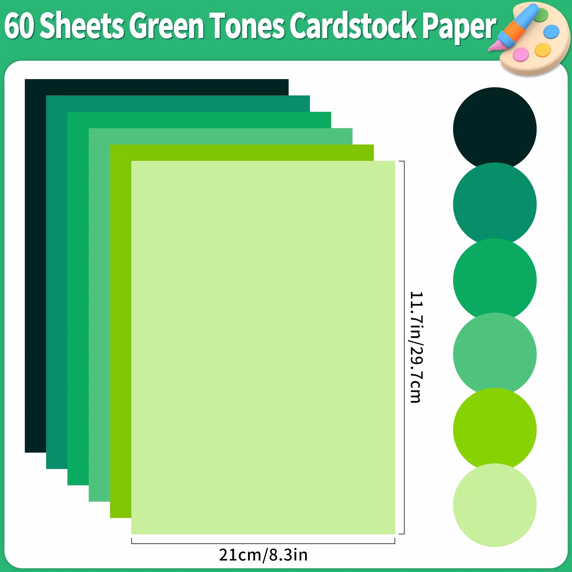 Green Tones PAC06MX3 Zestaw 60 arkuszy grubych kartonów w formacie DIN A4, 250 g/m², do drukarki, tworzenia kart, rękodzieła, scrapbookingu