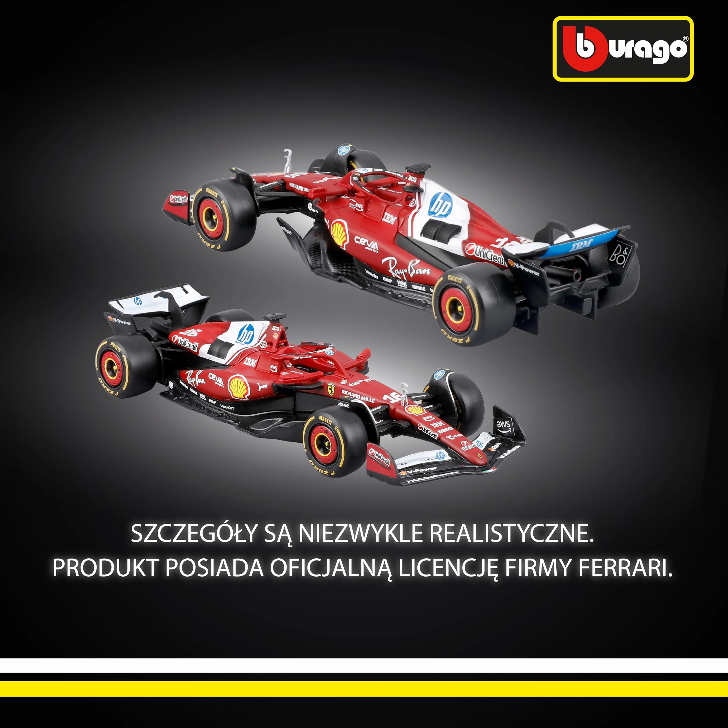 Bburago - Ferrari SF-25 F1 2025#16 Leclerc, samochód diecast w skali 1:43, szczegółowa replika bolidu Ferrari Formuły 1, oficjalna licencja Ferrari, zalecany wiek 3+ lata