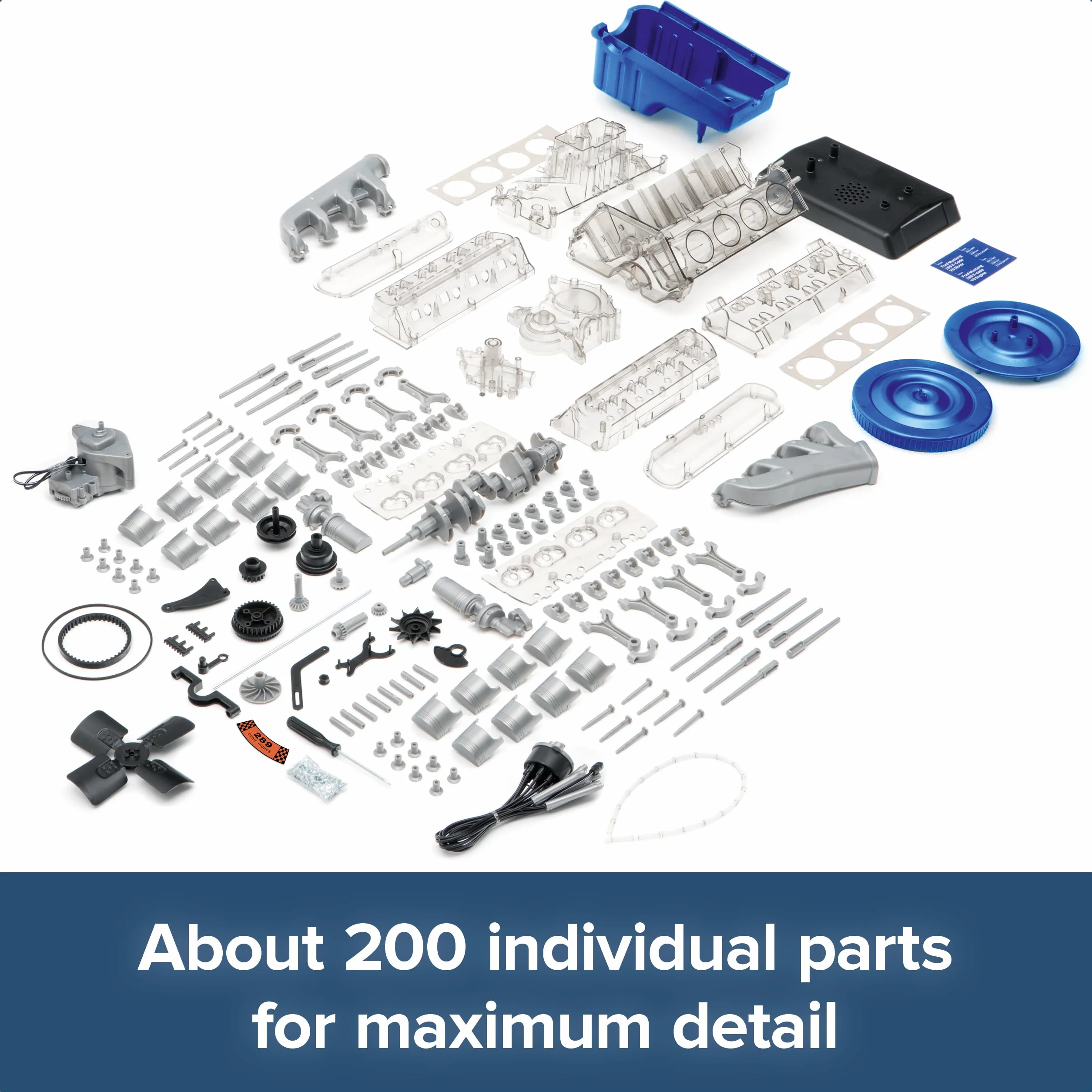 FRANZIS 67501 - Ford Mustang V8 - a true-to-life model kit of 1:4 scale of the Ford Mustang engine, original motorsound and a comprehensive accompanying handbook with 100 pages