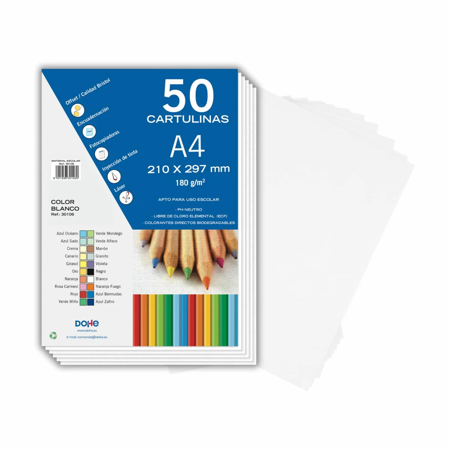 Dohe - Biały karton A4 (50 szt.) - Rozmiar 21x29,7 cm, Grubość 180 g/m², Rękodzieło, Drukarstwo i Artykuły szkolne