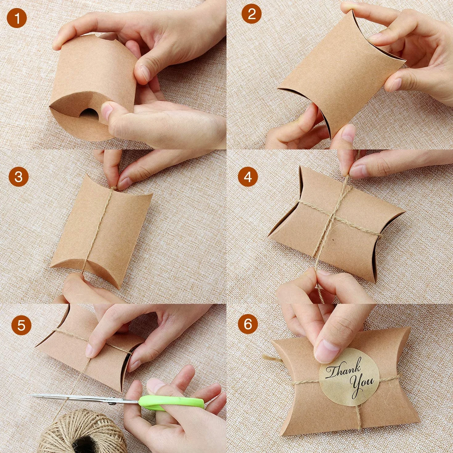 VEESUN 120 STK Klein Geschenkschachtel Kraftpapier Tüten Geschenkbox mit Danke Aufkleber, 6x9cm Braunes DIY Gastgeschenke Hochzeit, Pralinenschachtel Leer Schachtel Kinder Geburtstag Party, MEHRWEG