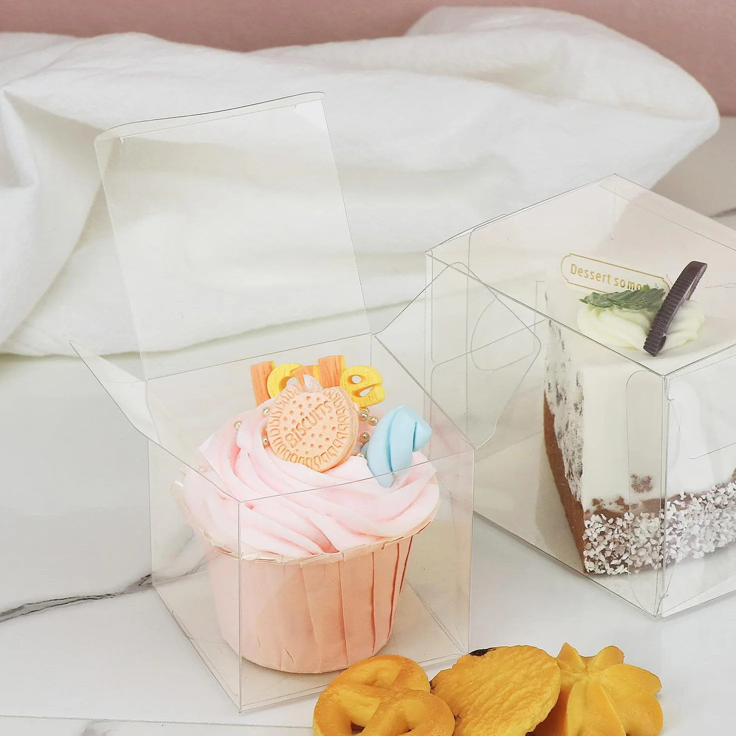 QWORK® przezroczyste pudełko prezentowe, 30 sztuk, 7 x 7 x 7 cm, do przechowywania biżuterii, tortów i słodyczy