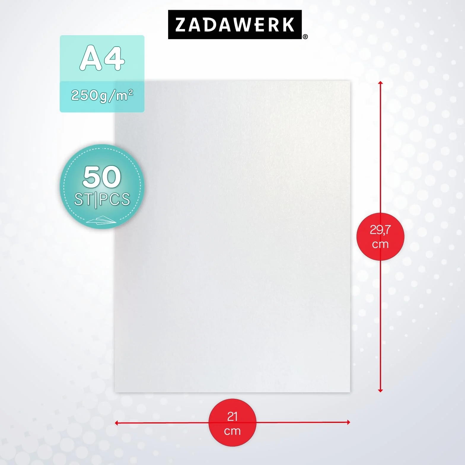 Karton z masy perłowej - 250 g/m² - A4 - biały - 50 arkuszy - perłowy, połyskujący gruby papier dekoracyjny do tworzenia i drukowania kartek - ślub - narodziny