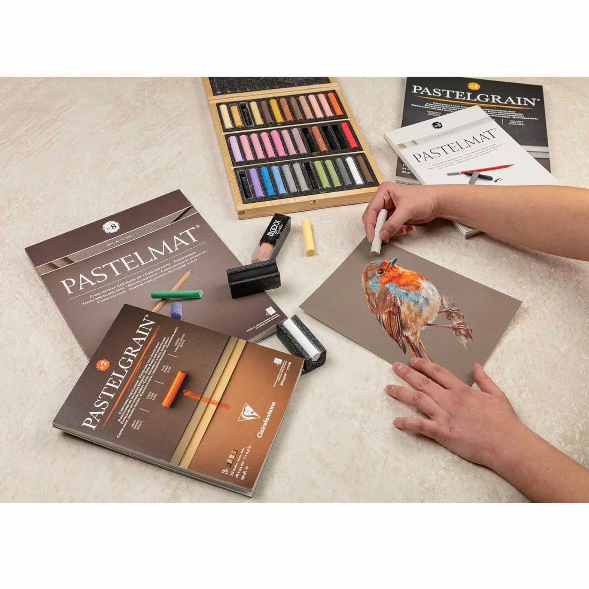 Clairefontaine 96054C Blok Pastelmat n°7 – 12 arkuszy specjalnego papieru do pasteli suchych – 30x40 cm 360g – 4 kolory – przekładki z papieru krystalicznego
