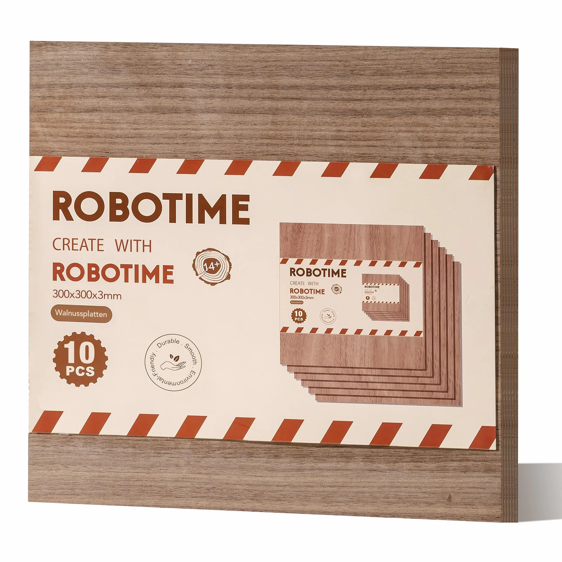 ROBOTIME Niedokończone arkusze sklejki, 10 szt., 300 x 300 x 3 mm, deska z drewna orzechowego do rękodzieła, malowania, sztuki pirograficznej, dekoracji domu, samodzielnego wykonania i tworzenia