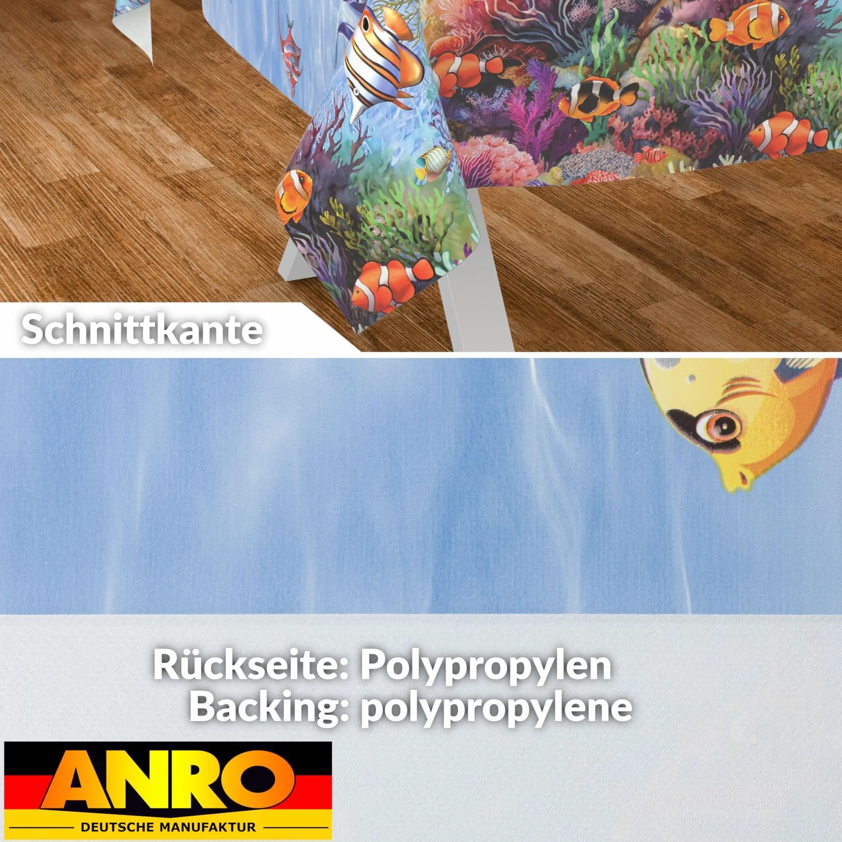 Obrus ceratowy, zmywalny, obrus ogrodowy, cerata do użytku wewnątrz i na zewnątrz, 200 x 140 cm, krawędź cięcia akwarium